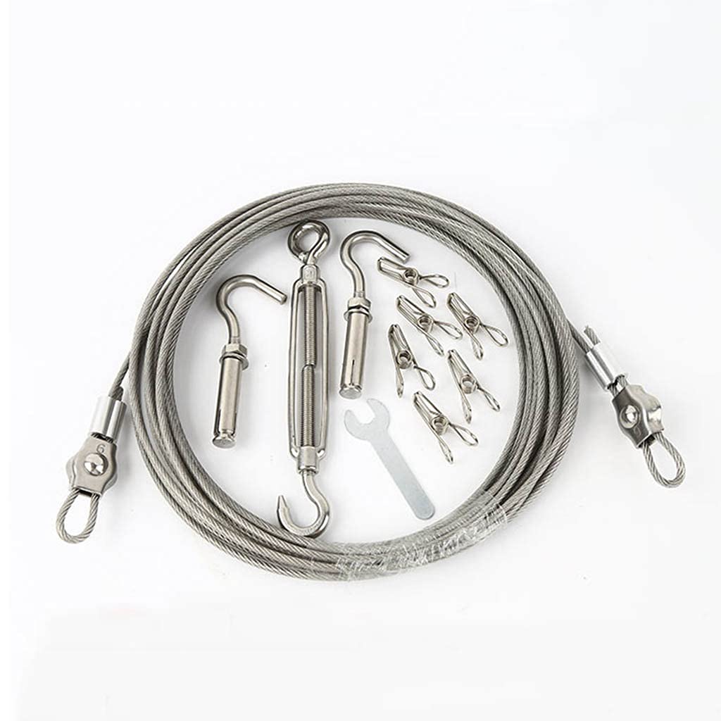 BBGS Heavy-Duty 304 Stainless Steel Wire Rope Kit with Aluminum Crimp Sleeves & Thimbles - 15m Outdoor String Light Suspension Cable, Gardening Support Cord, Deck Railing Decoration - Perfect for Patio Lighting, Hanging Plants, and DIY Home Improvement Projects