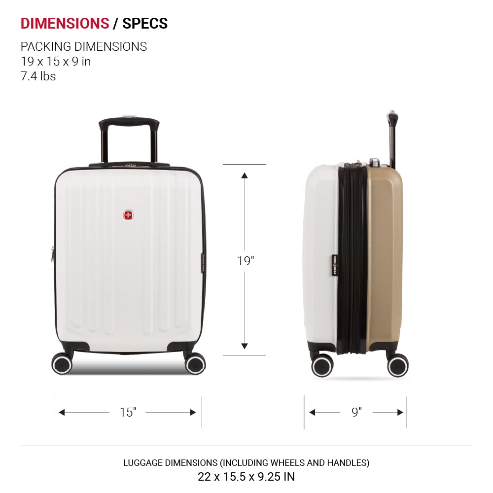 SwissGear Duet Hardside Expandable Carry-On Luggage 19-Inch with 360° Spinner Wheels, Lightweight Suitcase for Travel - Ivory/Taupe | Perfect for Business Trips & Weekend Getaways