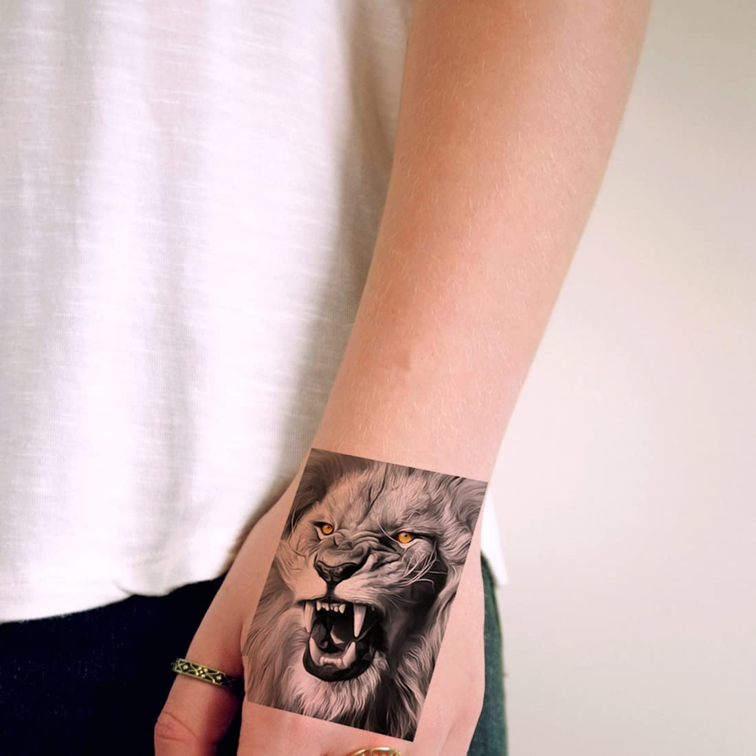 Black Lion Roar Temporary Tattoos for Men & Women - Waterproof Fake Body Art Stickers for Parties, Halloween & Cosplay