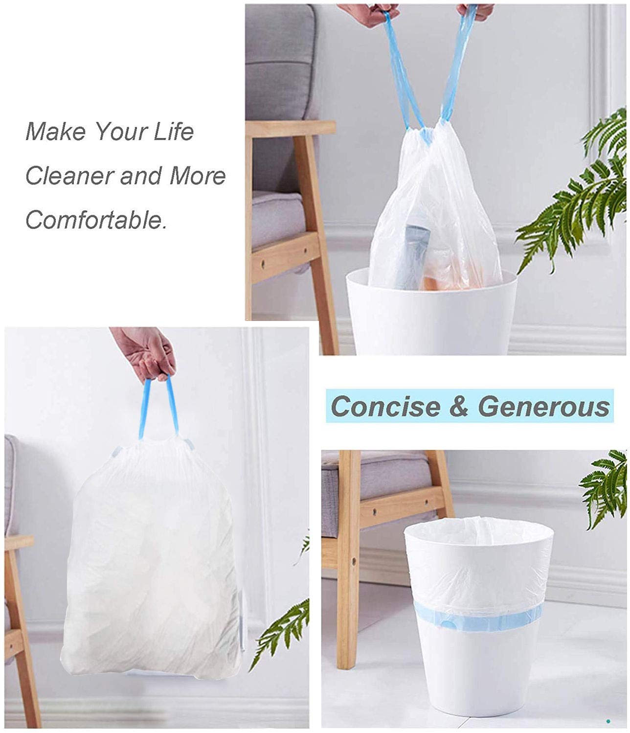 1.2 Gallon Small Trash Bags - 80 Count White Auto-Shrink Garbage Can Liners for Bathroom, Bedroom, Kitchen & Home Use | Perfect for Small Waste Bins, Office Desks, and Dorm Rooms