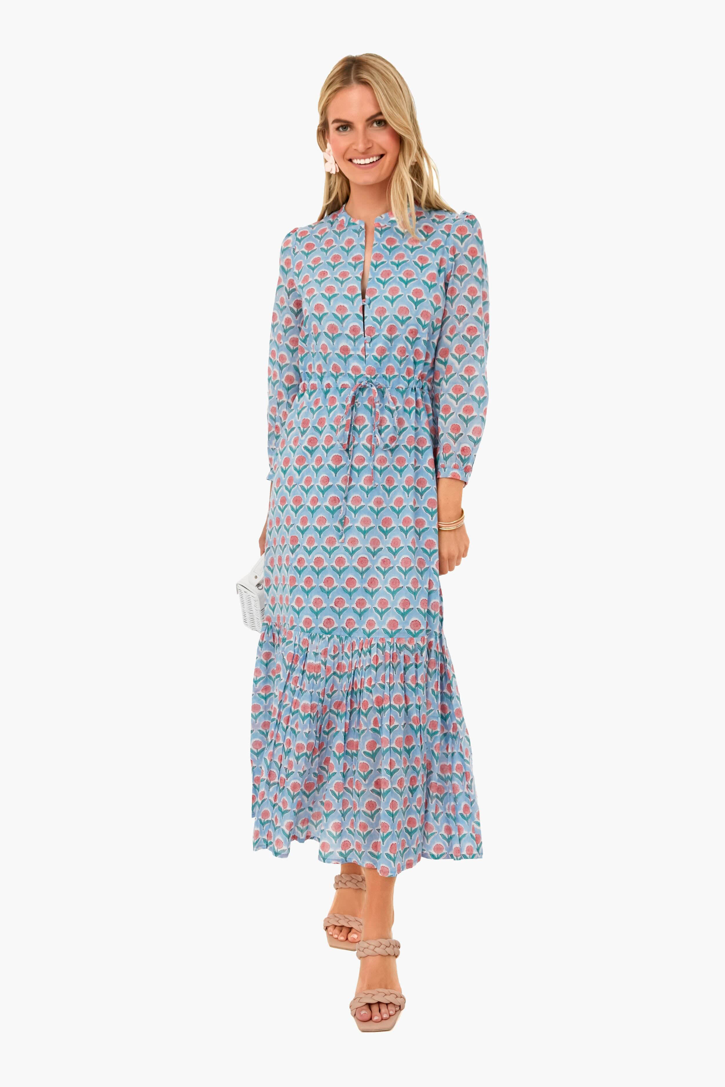 Blue & Pink Frances 2 Dress for Women - Elegant Floral Summer Dress for Beach, Party & Casual Wear