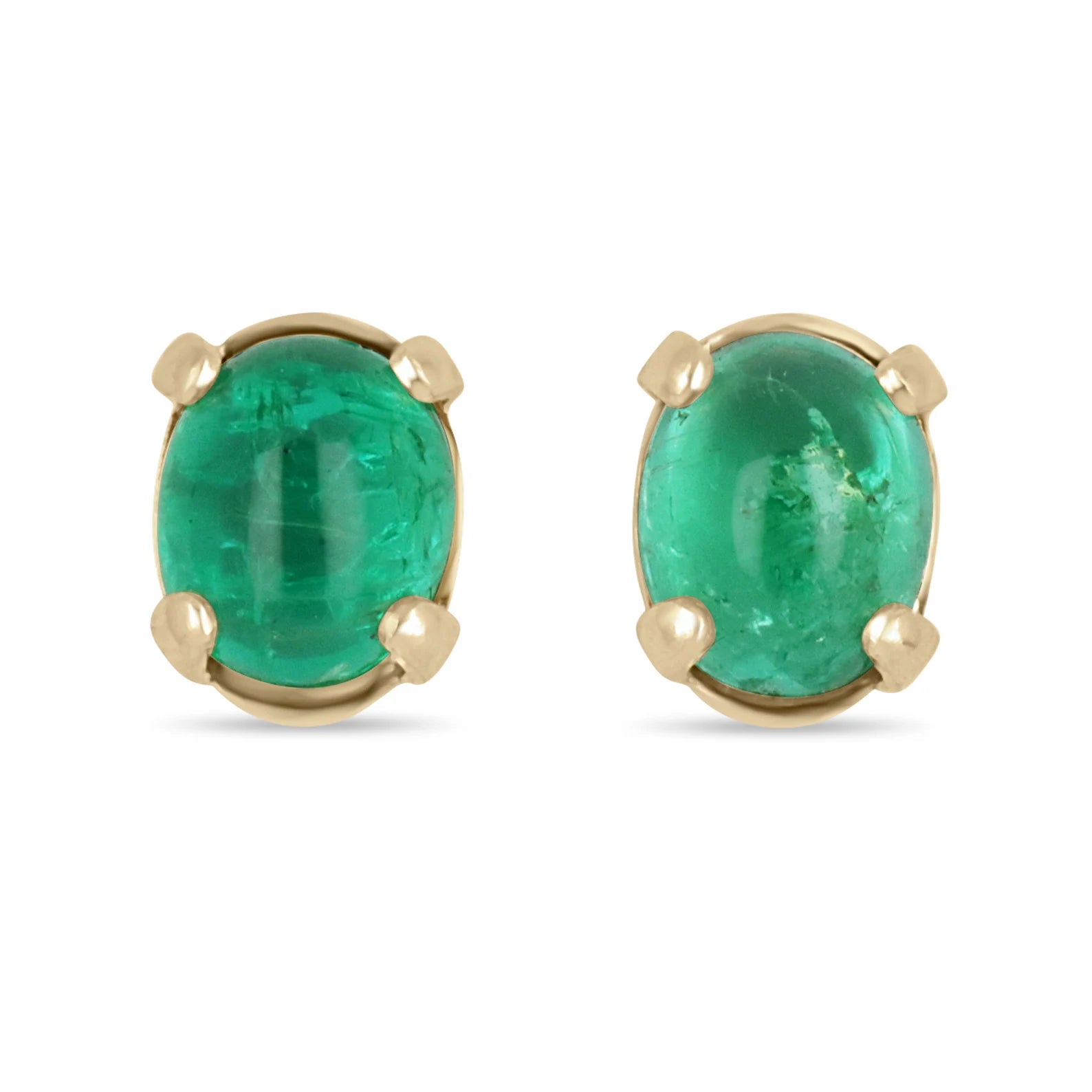 2.78tcw 14K Genuine Real Deep Green Emerald Oval Cabochon Solitaire Stud Earrings for Women - Perfect for Weddings, Parties & Special Occasions