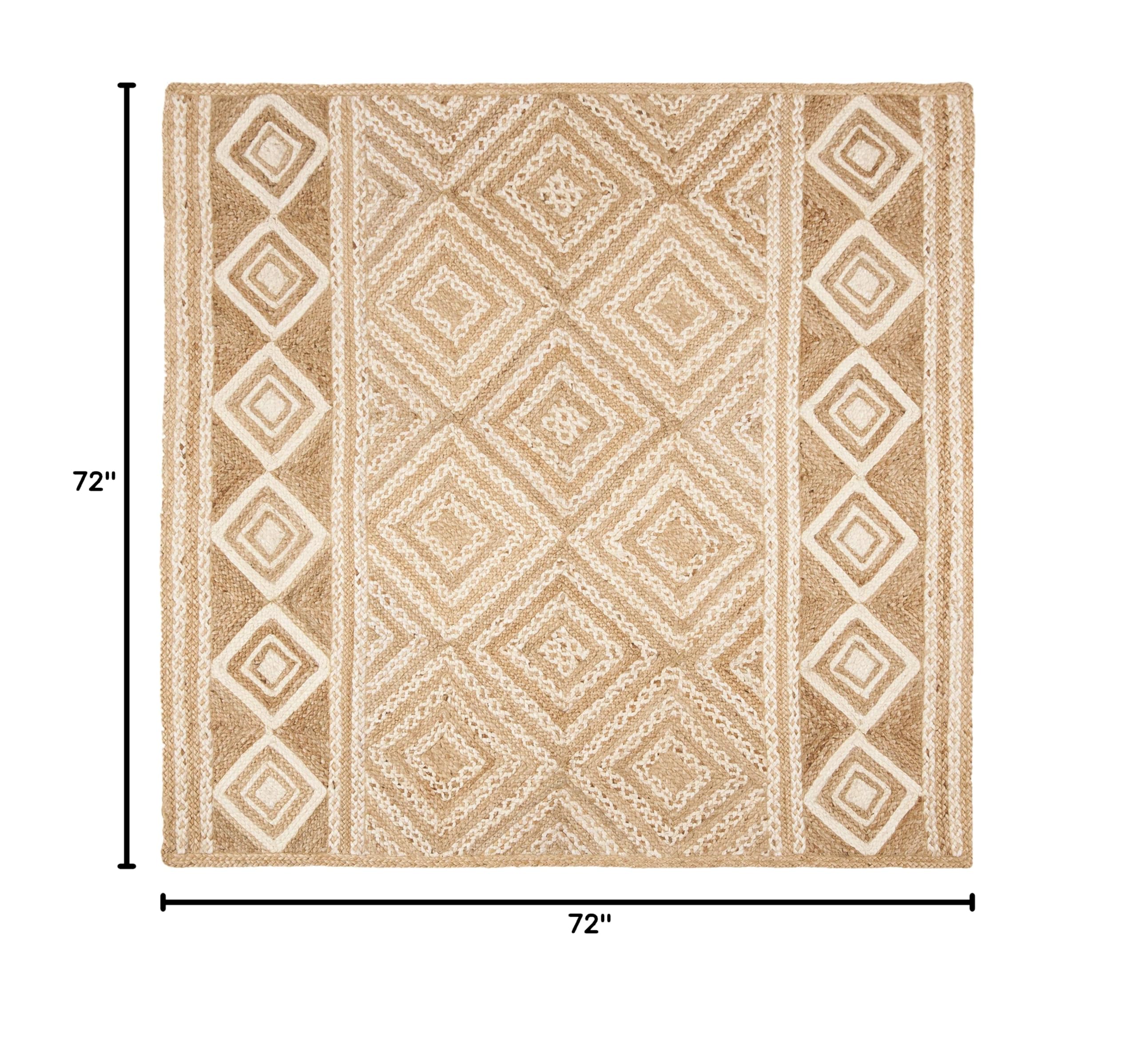 SAFAVIEH Natural Fiber Collection 6'x6' Square Ivory NF880B Handmade Moroccan Boho Tribal Jute Area Rug - Perfect for Living Room, Bedroom & Boho Decor