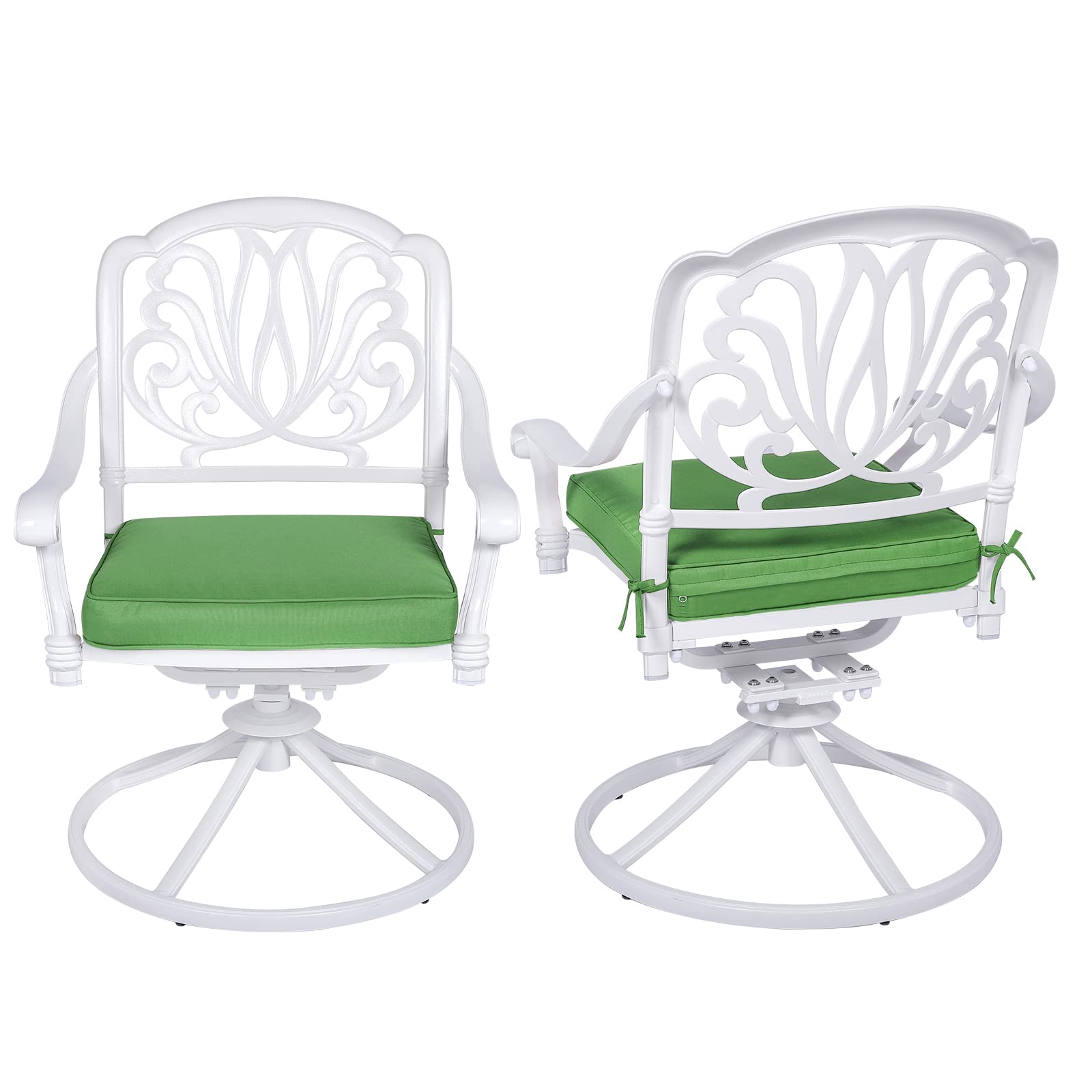 VIVIJASON 2-Piece Outdoor Bistro Swivel Dining Chairs Set - Patio Cast Aluminum Rocking Chairs with Cushions - Weather-Resistant Garden, Balcony, Backyard, Lawn Furniture - Perfect for Outdoor Dining, Relaxing & Entertaining - White