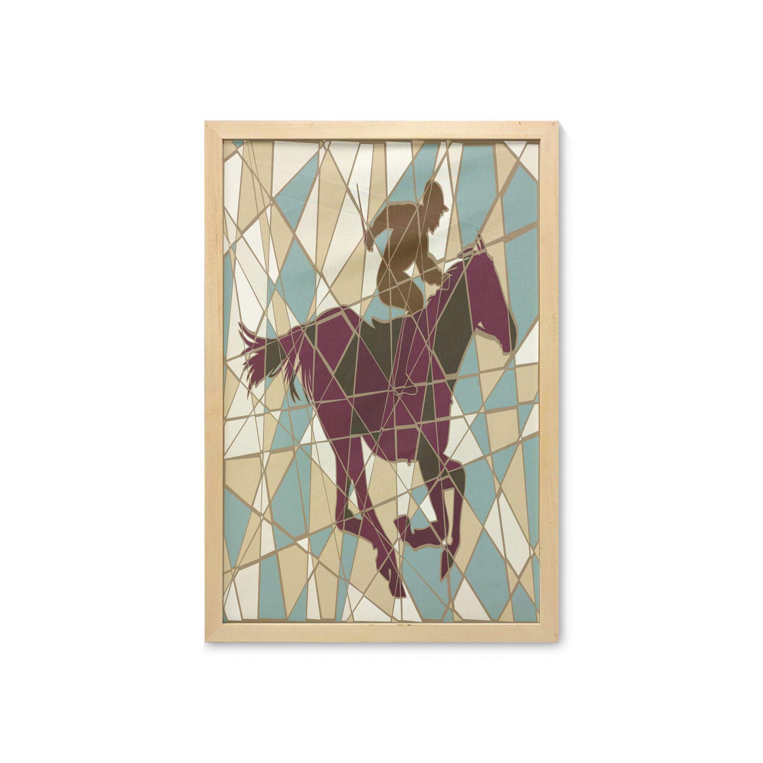 Ambesonne Framed Mosaic Wall Art - Running Racehorse & Jockey Silhouette Print on Pieced Background - 23
