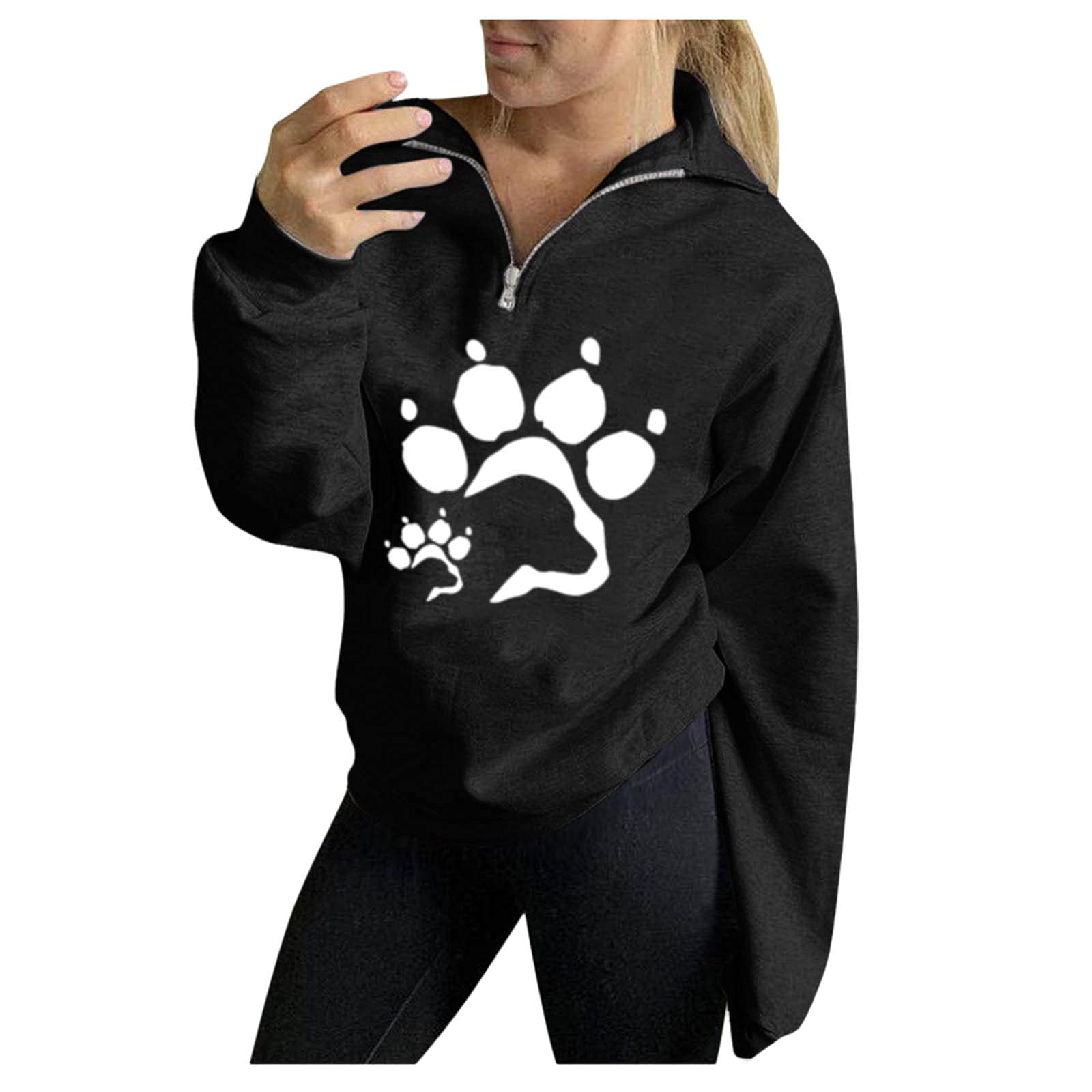 Women's Fashion Printed Zipper Lapel Sweatshirt - Cozy Autumn/Winter Pullover Top for Casual Wear, Office & Date Nights
