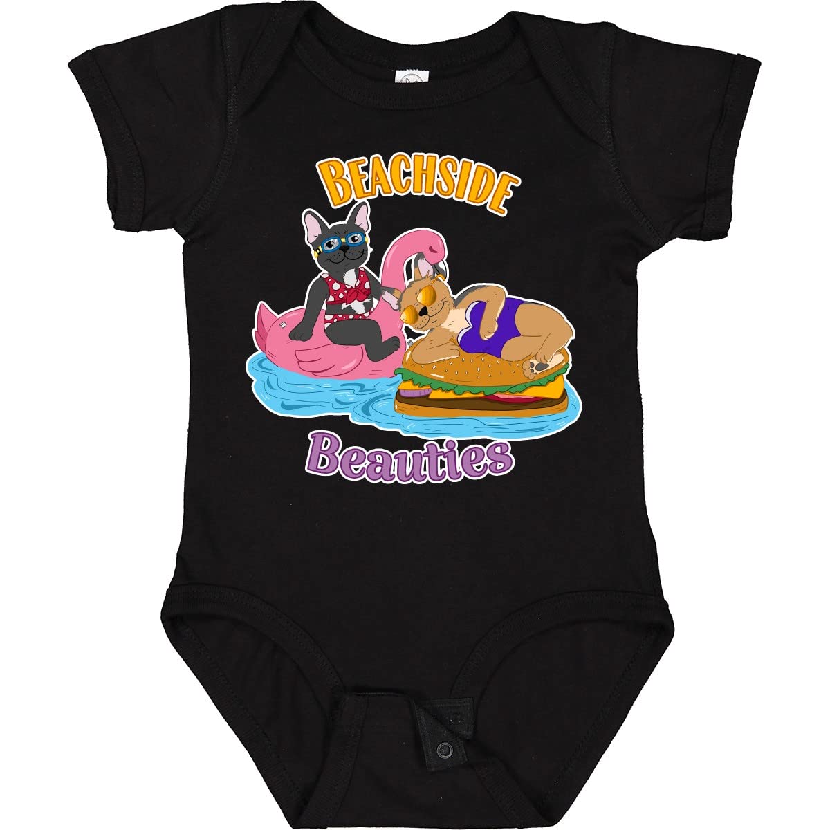 Cute French Bulldogs on Pool Floaties Baby Bodysuit - Adorable Beach & Summer Outfit for Infants & Toddlers