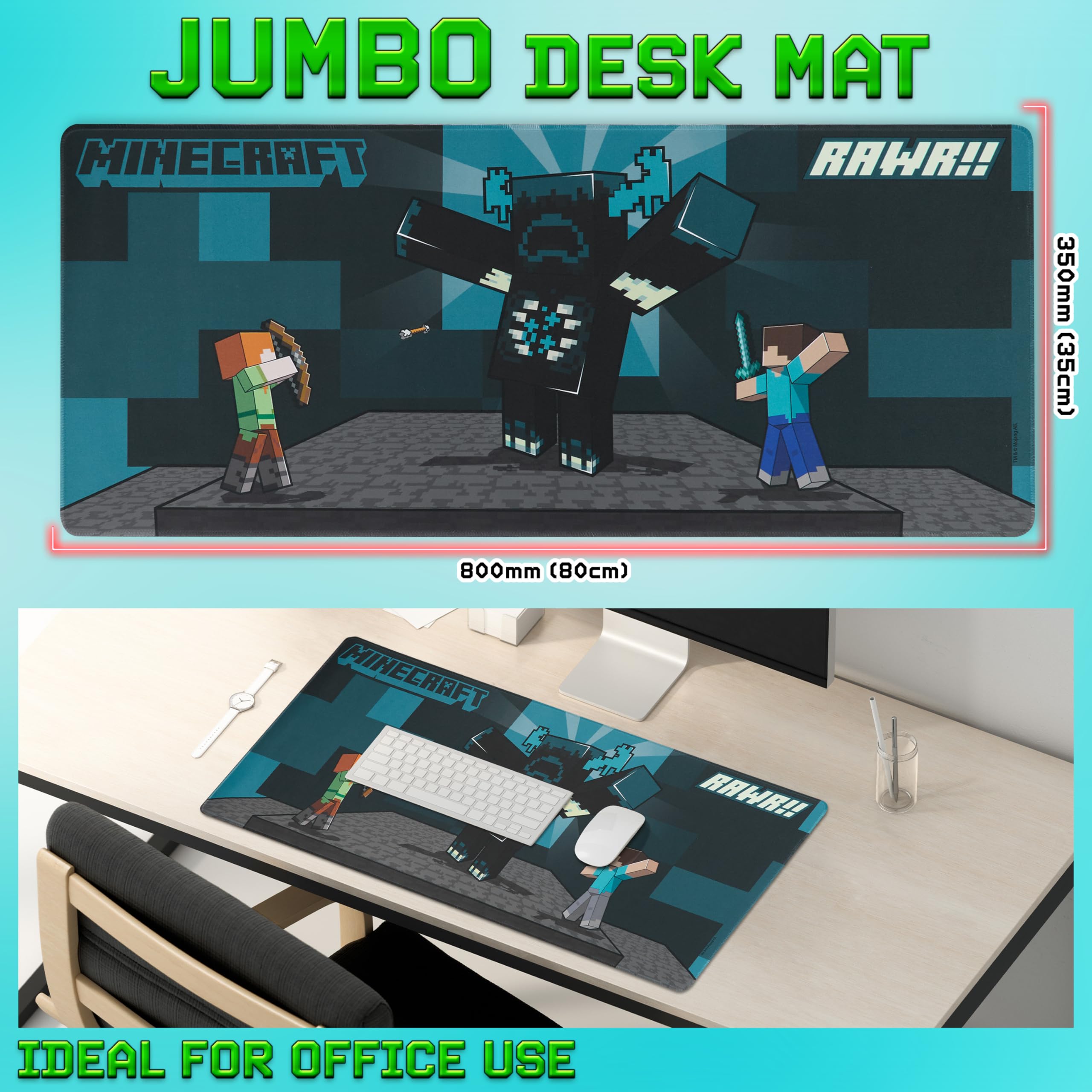 Minecraft Gaming Mouse Pad for Kids & Teens - 80x35cm Non-Slip Desk Mat with Blue Design | Perfect for Computer Gaming, Online School & Office Work