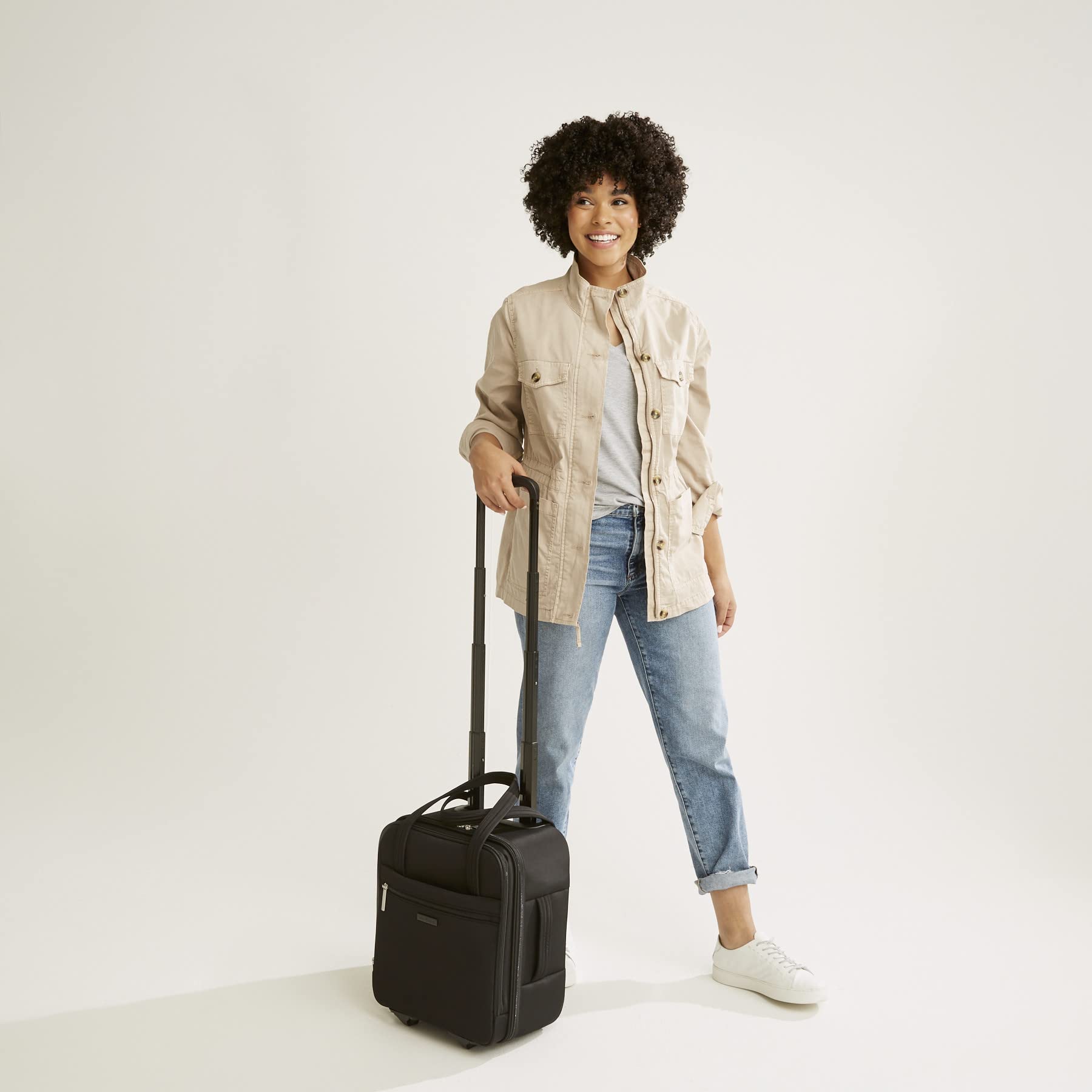 Vera Bradley Women's Softside Underseat Rolling Work Bag Luggage - Botanical Paisley Print, Compact Carry-On Travel Tote for Business Trips & Airplane Use