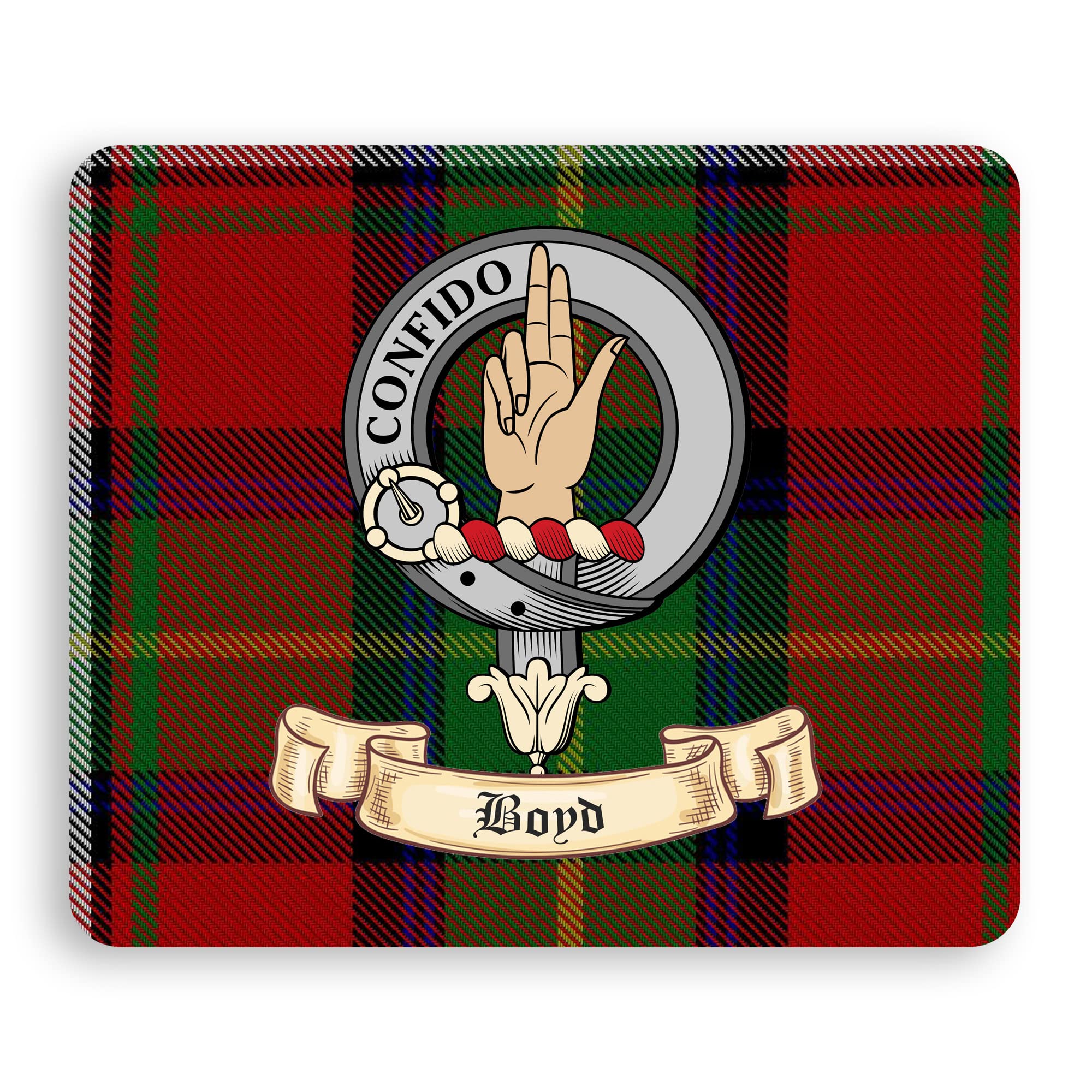 Boyd Clan Tartan Mouse Pad with Embroidered Crest - Premium Non-Slip Desk Accessory for Office, Gaming & Home Computer Use