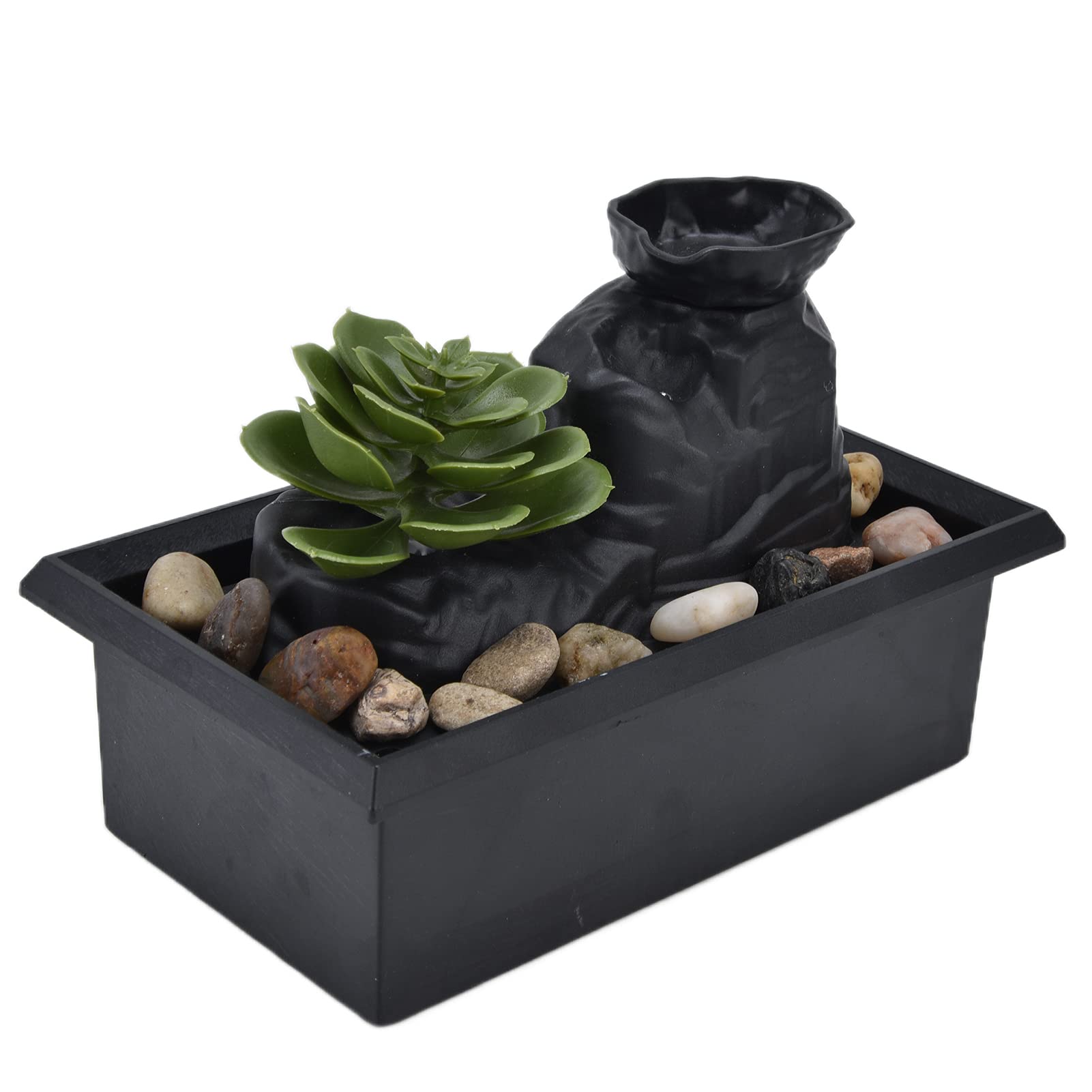 7in USB Tabletop Water Fountain with LED Light - Indoor Desktop Relaxation Waterfall Decor, Cobblestone Design for Office, Home & Patio - Perfect for Stress Relief, Meditation and Zen Decor