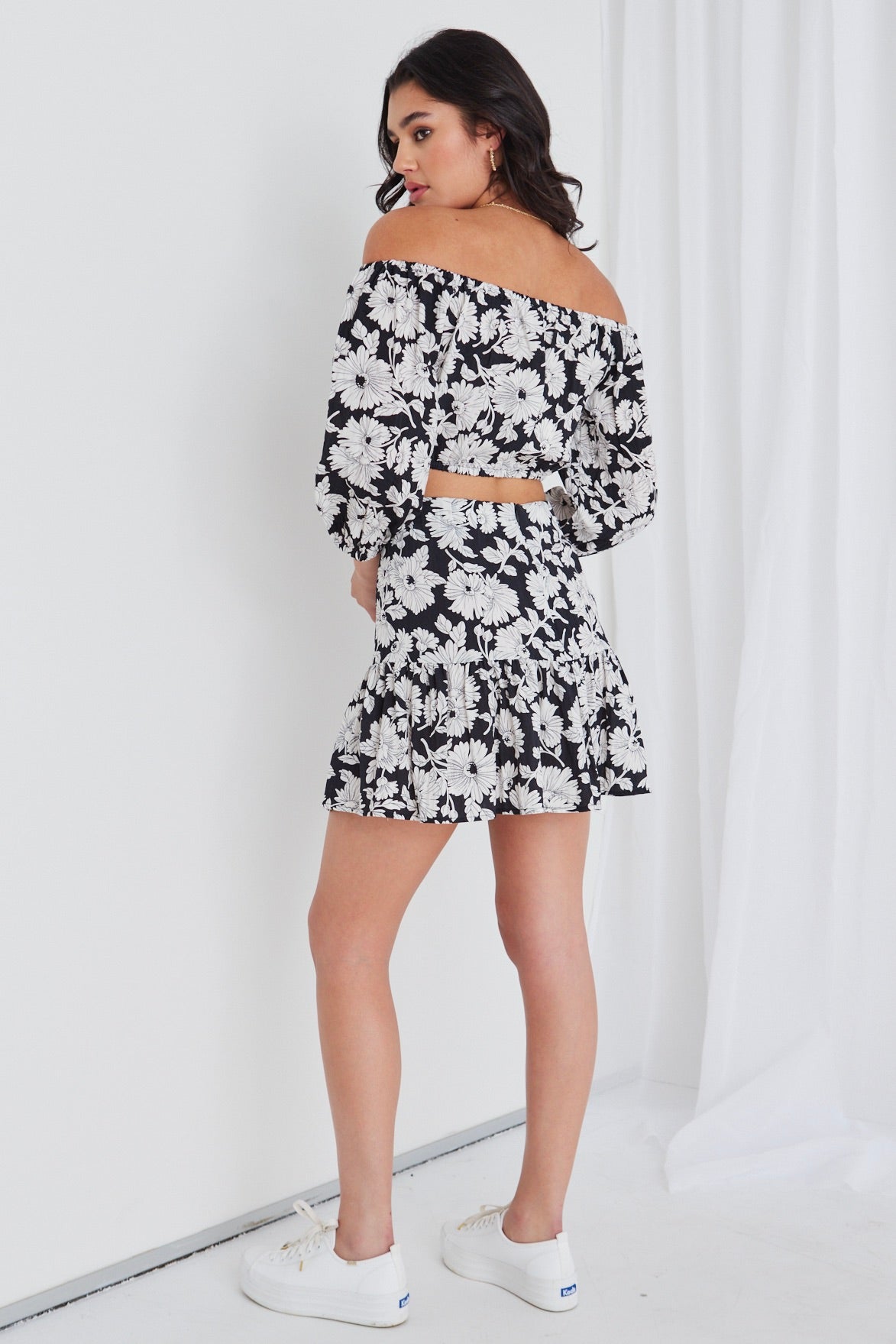 Flicker Floral Silhouette Tiered Mini Skirt - Women's A-Line High Waist Flowy Skirt for Summer, Party & Date Night Outfits