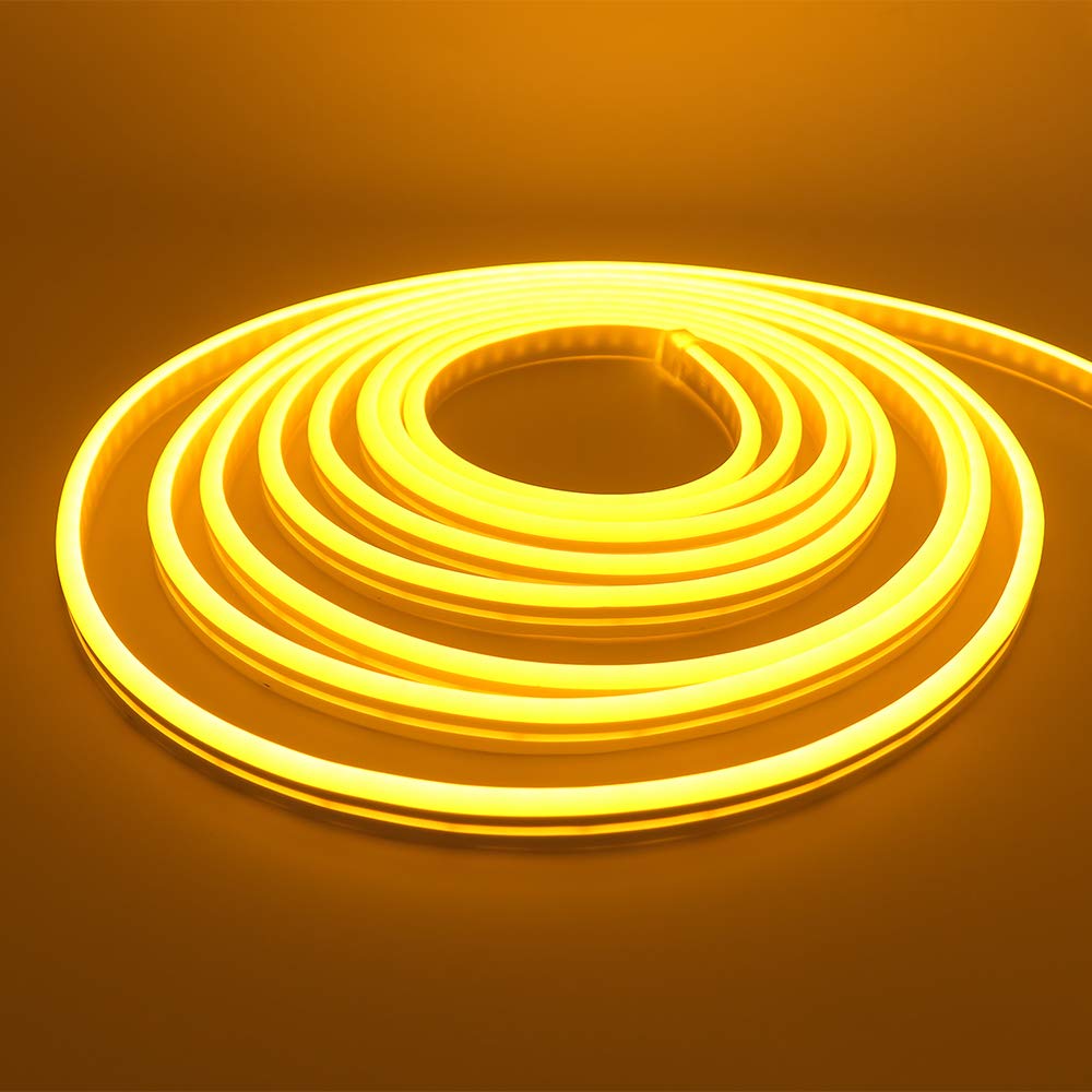 XUNATA 63ft Dimmable LED Neon Strip Lights - 120 LEDs/M, Waterproof 2835 SMD Flexible Rope Light with Remote Controller (Yellow) - Perfect for Party Decorations, Wedding Backdrops, Bar Signs & Home Lighting