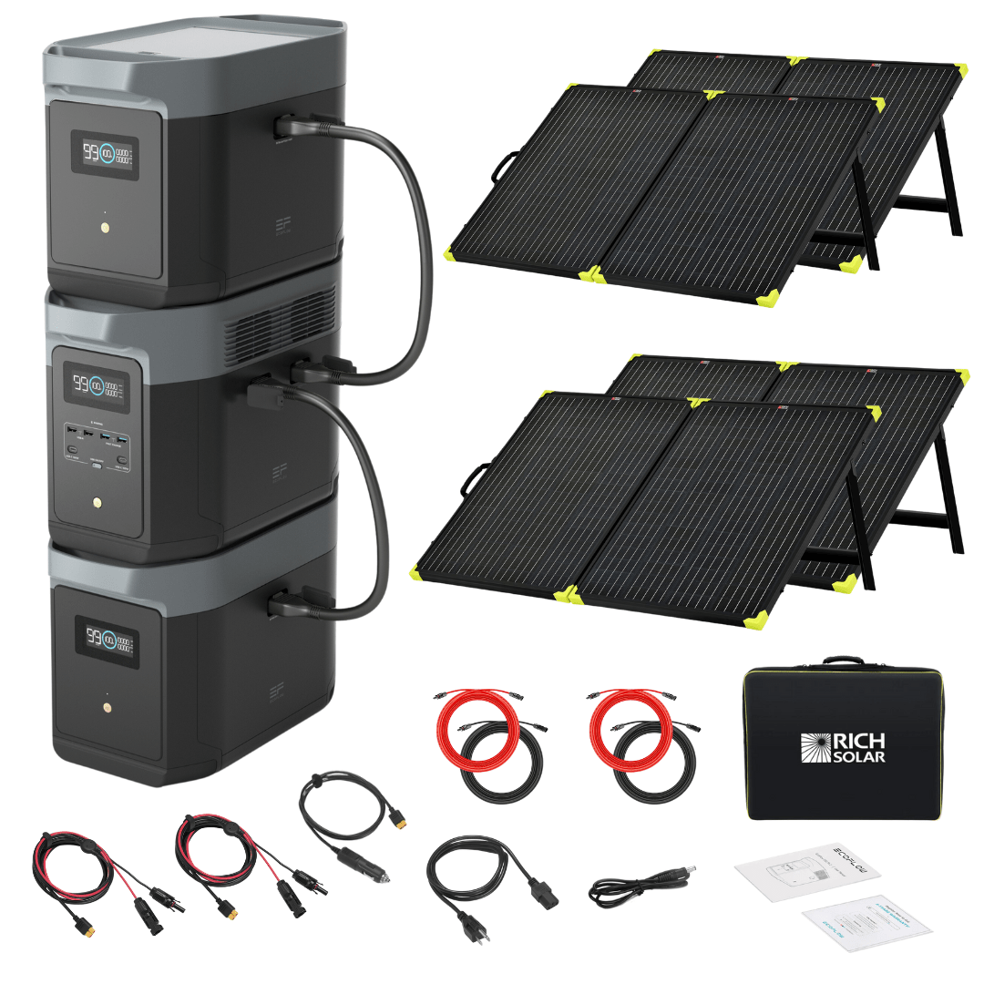 EcoFlow Delta 2 Max 6144Wh 2400W LiFePO4 Solar Generator with 2 Extra Batteries & 200W Portable Monocrystalline Solar Panels Kit - Perfect for Home Backup, RV Camping, and Off-Grid Power Solutions