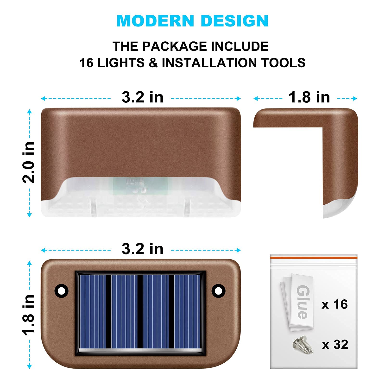 16 Pack Solar Deck Lights + 4 Pack Solar Wall Lights - Outdoor Waterproof LED Pathway Lighting for Garden, Patio, Yard & Stairs (Warm White)