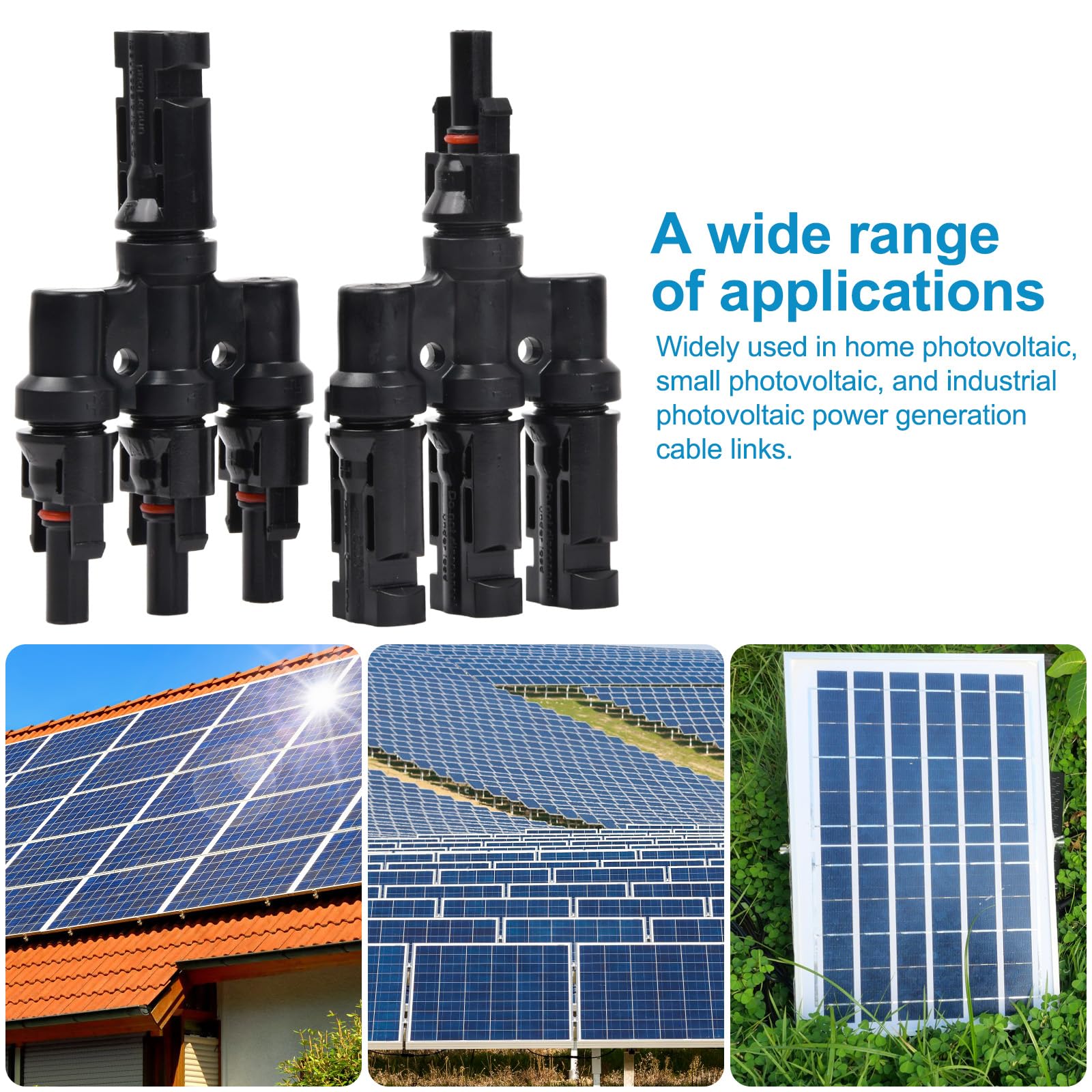 Kioiner 1 Pair Solar Panel Connectors - MC4 T Branch Connectors (MFFF/FMMM) for 3 to 1 Parallel Connection | Waterproof Photovoltaic Cable Connectors for Solar Panel Arrays | Ideal for RV, Off-Grid & Home Solar Systems