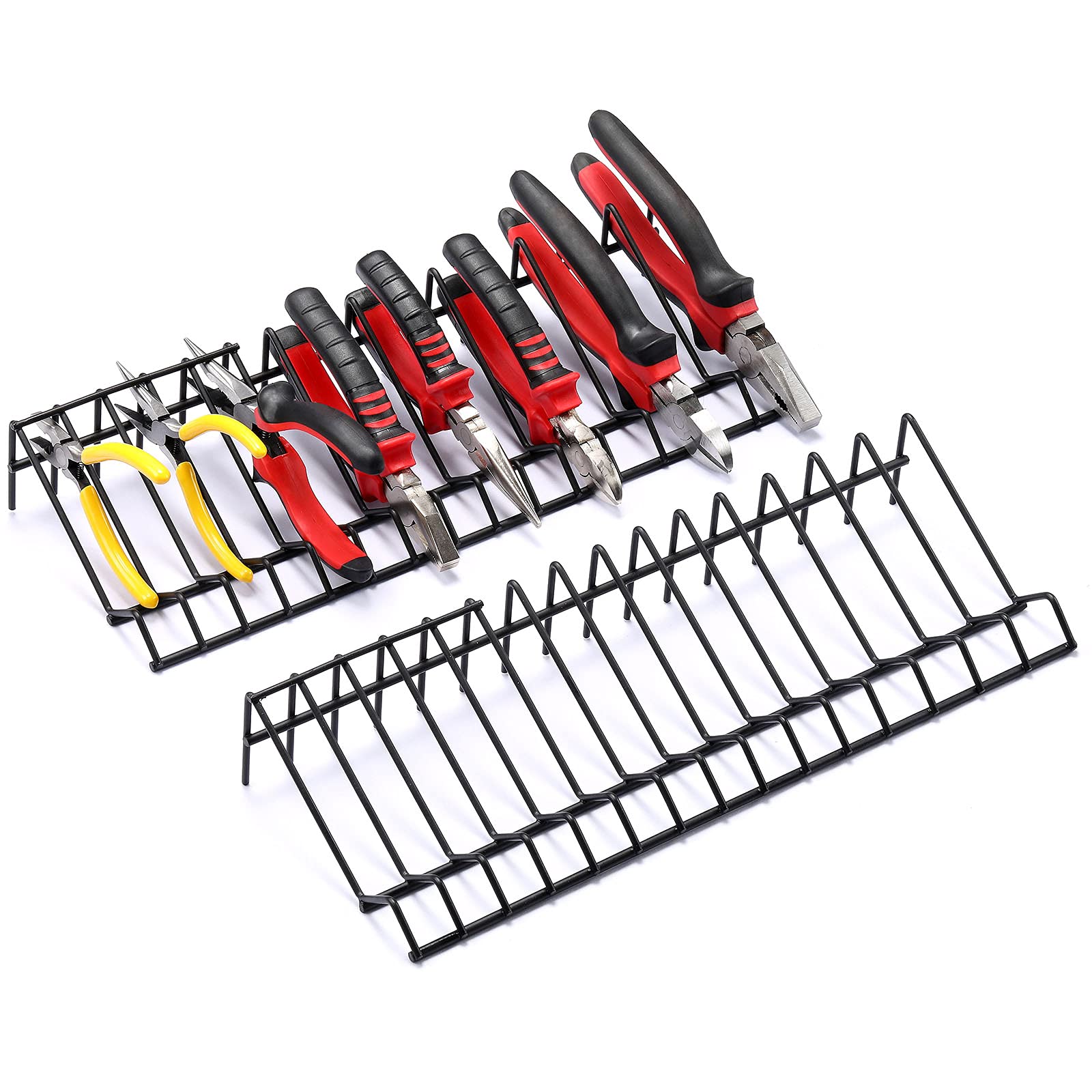 Mayouko 2-Piece Pliers Organizer Rack - Heavy Duty Wrench & Hand Tool Holder with 15 Slots - Spring Loaded Tool Box Storage for Workshop, Garage & DIY Projects