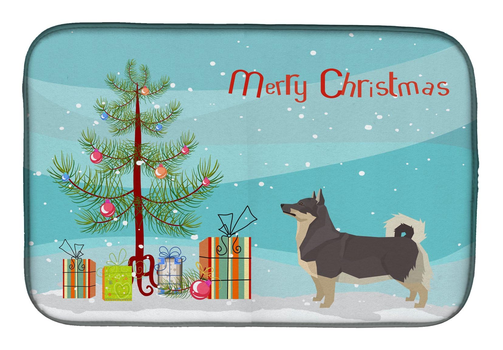 Swedish Vallhund Christmas Tree Dish Drying Mat | Absorbent Kitchen Counter Mat | 14 x 21 Inch Multicolor Dish Drainer Pad | Perfect for Holiday Kitchen Decor & Countertop Protection