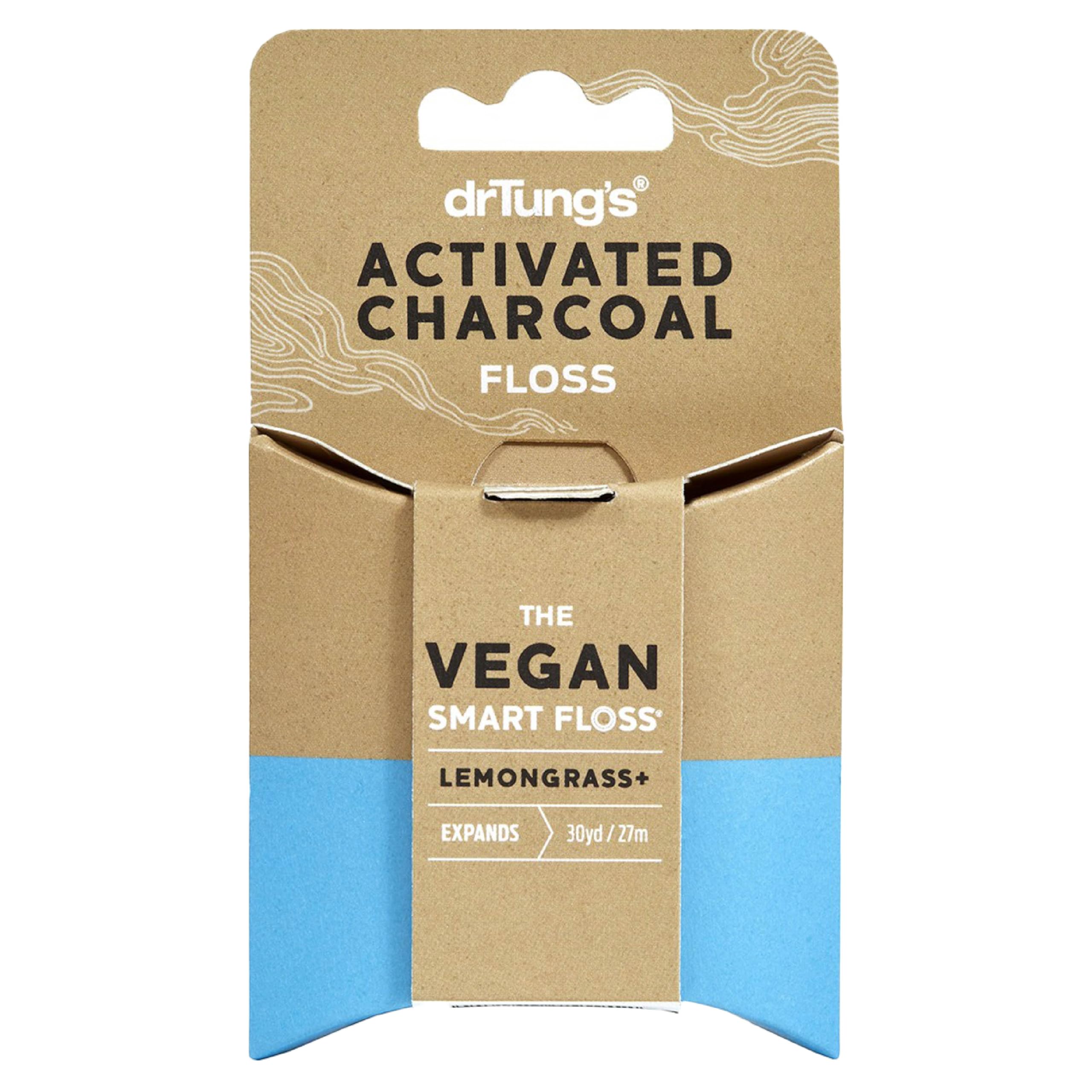 DrTung's Vegan Activated Charcoal Dental Floss - Natural Expanding Floss for Sensitive Gums, BPA Free & Eco-Friendly, Refreshing Lemongrass Flavor (1 Pack) - Perfect for Travel, Home & Office Oral Care