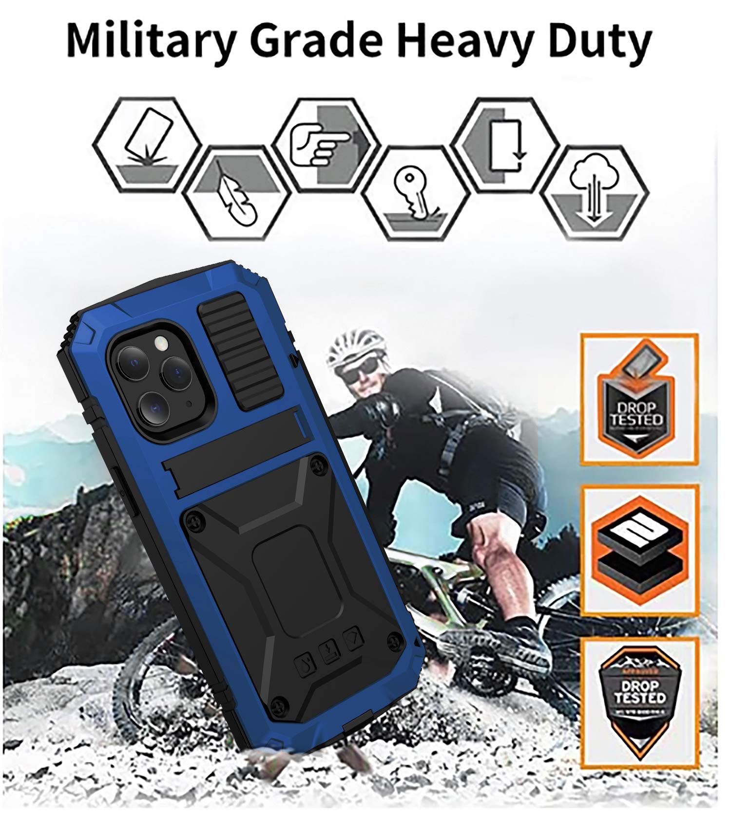iPhone 12 Pro Max Case - Heavy Duty Hybrid Military Shockproof Rugged Cover with Built-in Screen Protector & Stand | Compatible with iPhone 12 Pro Max | Blue | Perfect for Outdoor Activities, Work & Travel Protection