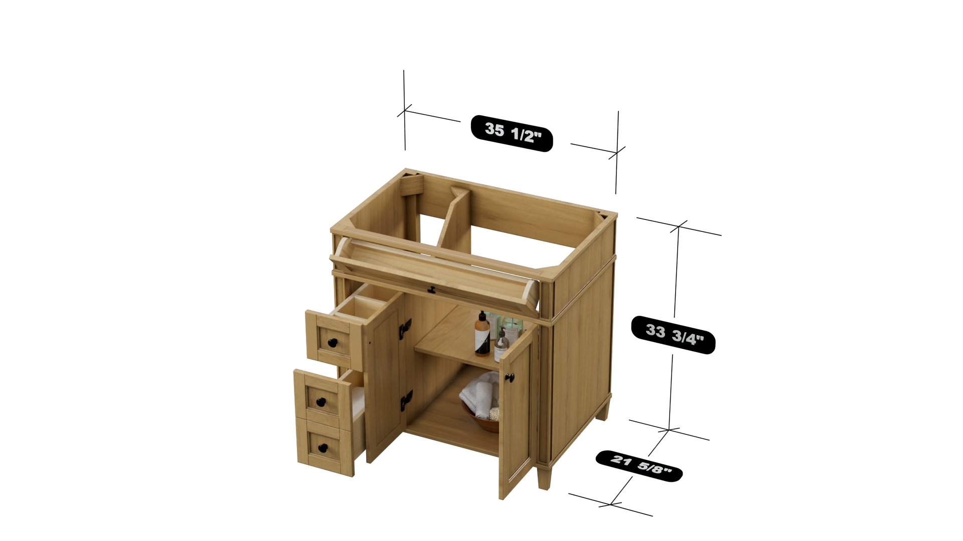 Kensington 35.5 Inch Left Drawer All-Wood Vanity Cabinet in Desert Oak Finish - Perfect for Bathroom Storage & Organization