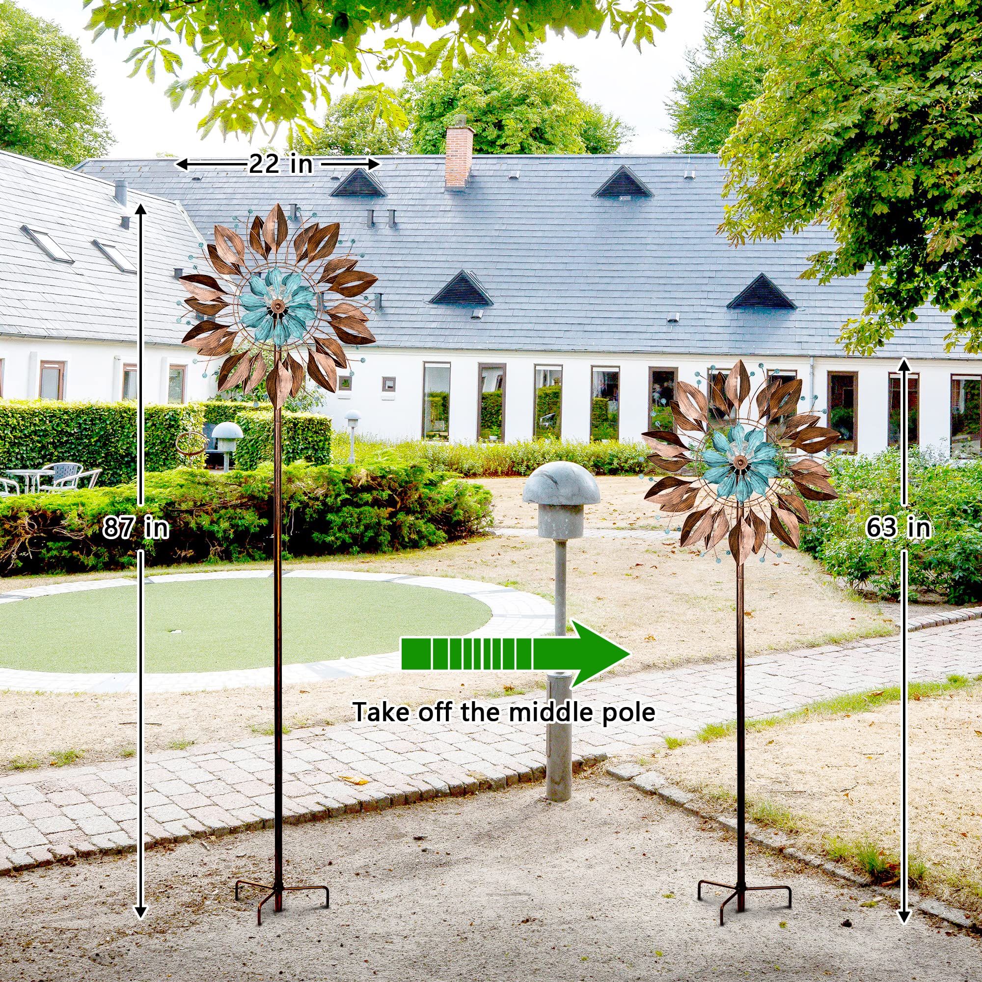 Solar Powered Large Metal Wind Spinner for Yard & Garden - 87