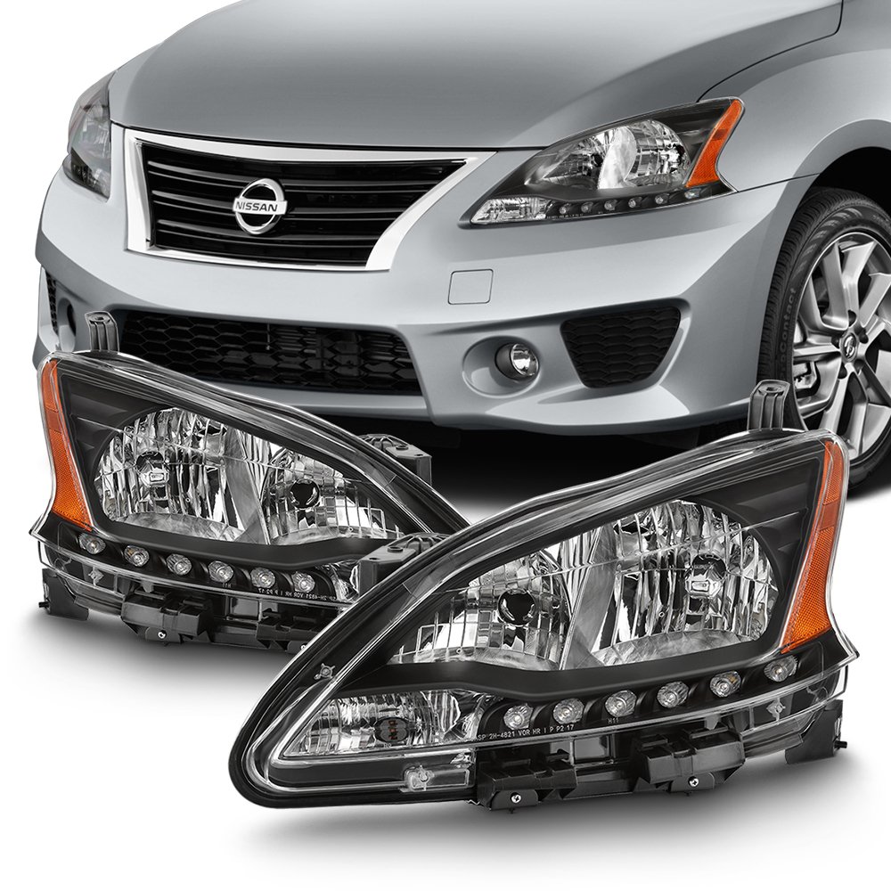 AKKON LED Daytime Running Lights for 2016-2018 Nissan Sentra - Black Housing with Clear Lens - Complete Headlight Assembly - Upgrade Your Car's Style & Visibility for Day & Night Driving