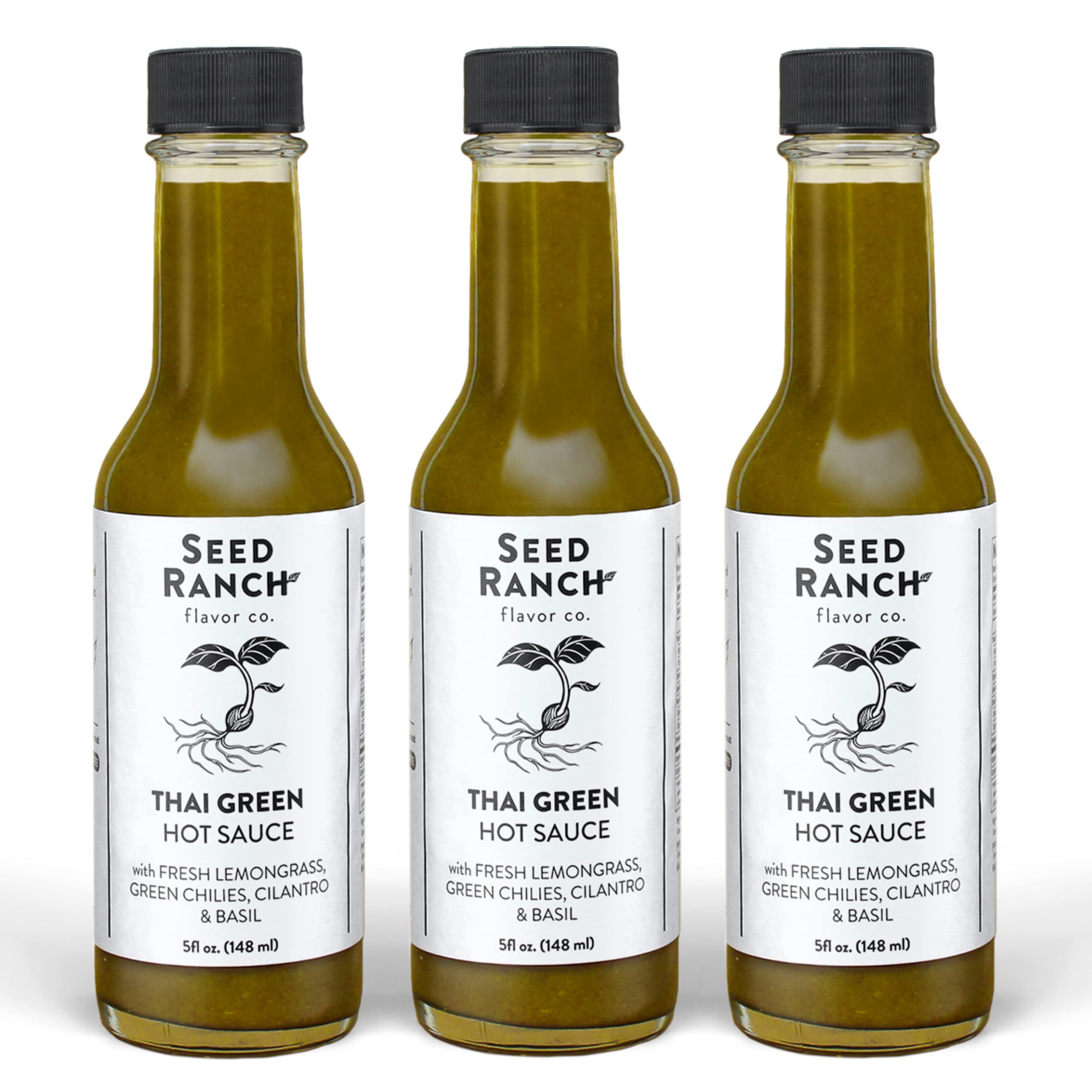 Organic Thai Green Hot Sauce 3 Pack - Mild Heat with Lemongrass, Green Chilies, Cilantro & Basil | Vegan, Non-GMO, Gluten-Free Gourmet Sauce | Perfect for Proteins, Rice Bowls, Salads & Asian Cuisine