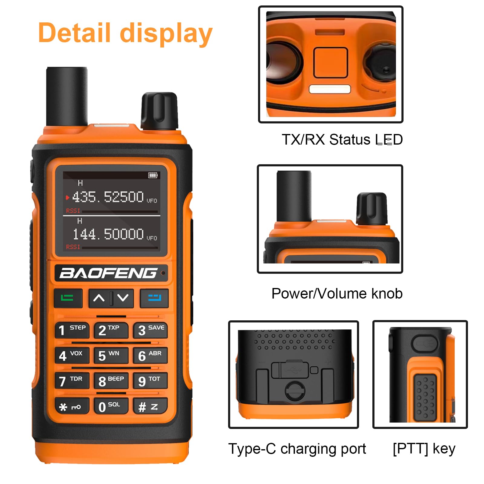 BAOFENG UV-17M 5W Ham Radio Handheld Two Way Radio - Long Range Communication with USB-C Charging, 999 Channels, NOAA Weather Alert & VOX Function (Orange) - Perfect for Outdoor Adventures, Emergency Preparedness & Hiking Safety