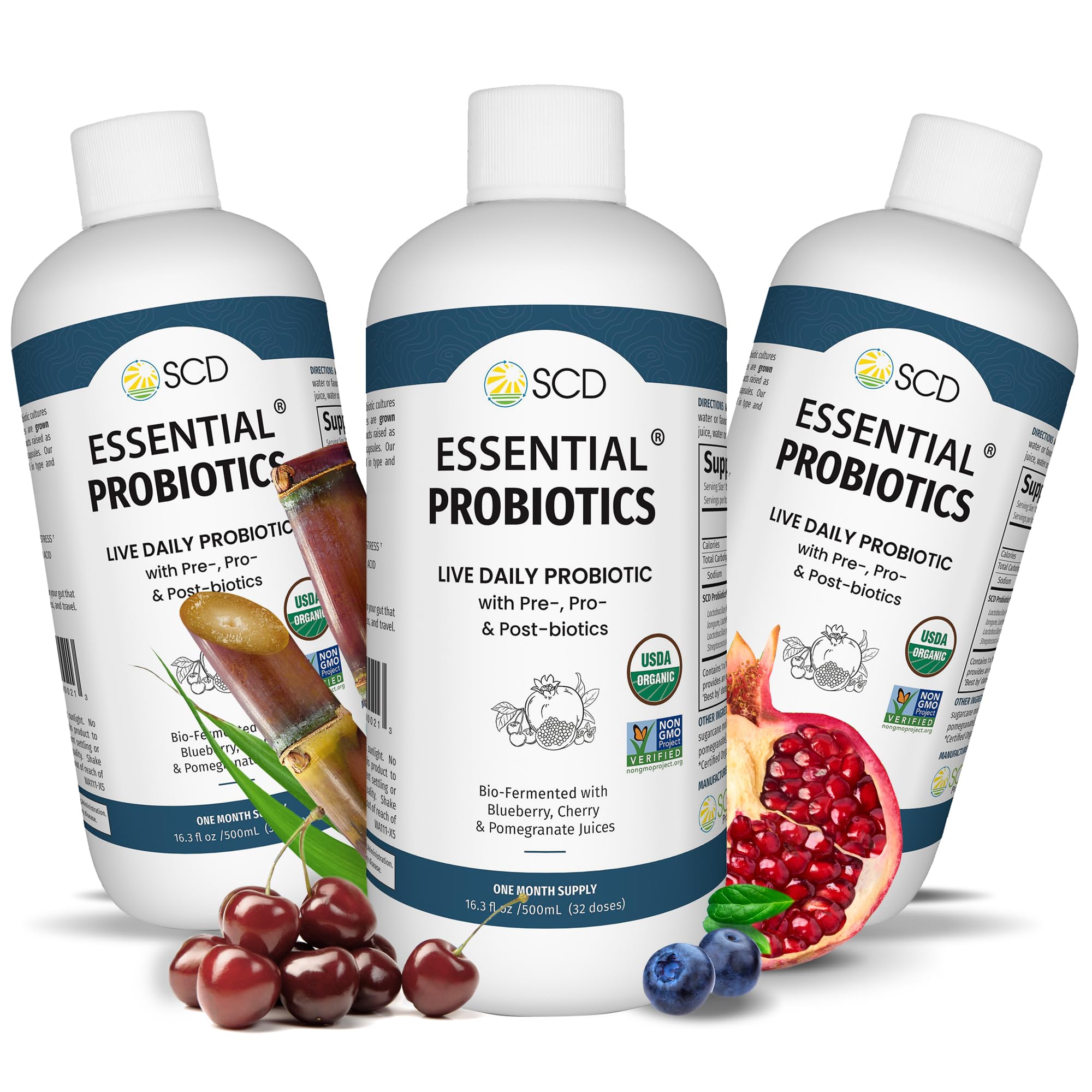 SCD Essential Probiotics for Women, Men, Kids & Toddlers - Live Probiotic Supplement for Digestion, Immunity & Gut Health - 11 Strains Liquid Probiotic - 16.3 fl oz (3 Pack) - Supports Daily Wellness for Families & Active Lifestyles