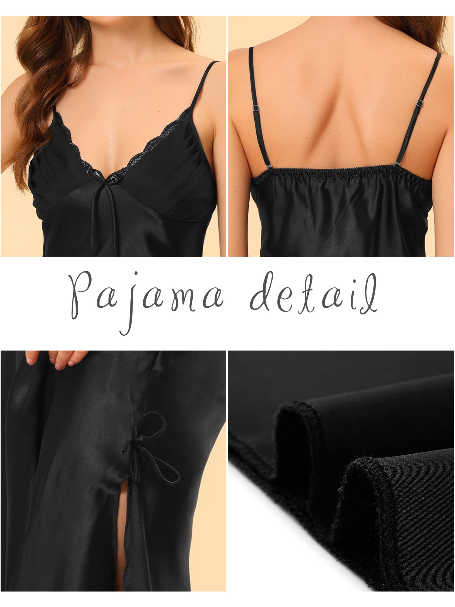 Cheibear Women's Satin Maxi Pajama Dress - Silky Long Nightgown for Wedding, Lingerie, Lounge & Sleepwear - Plus Size XX-Large Black - Perfect for Bridal Shower, Honeymoon & Relaxing Evenings