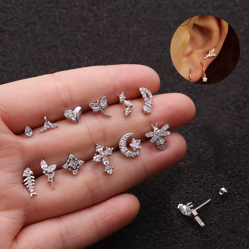 20G Heart Helix Stud Earrings for Upper Lobe Piercing - Hypoallergenic Surgical Steel Cartilage Jewelry - Perfect for Daily Wear, Parties & Gifts | HSPJ1937
