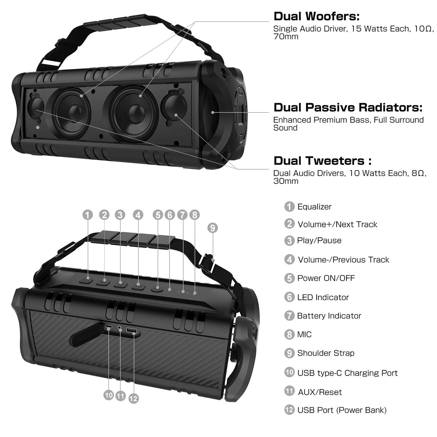 W-King 90W Peak Portable Bluetooth Speaker with Deep Bass & IPX6 Waterproof - Wireless Outdoor Boombox with 40H Playtime, Subwoofer, EQ & Stereo Pairing for Camping, Beach, Backyard, Pool Parties & Travel Adventures