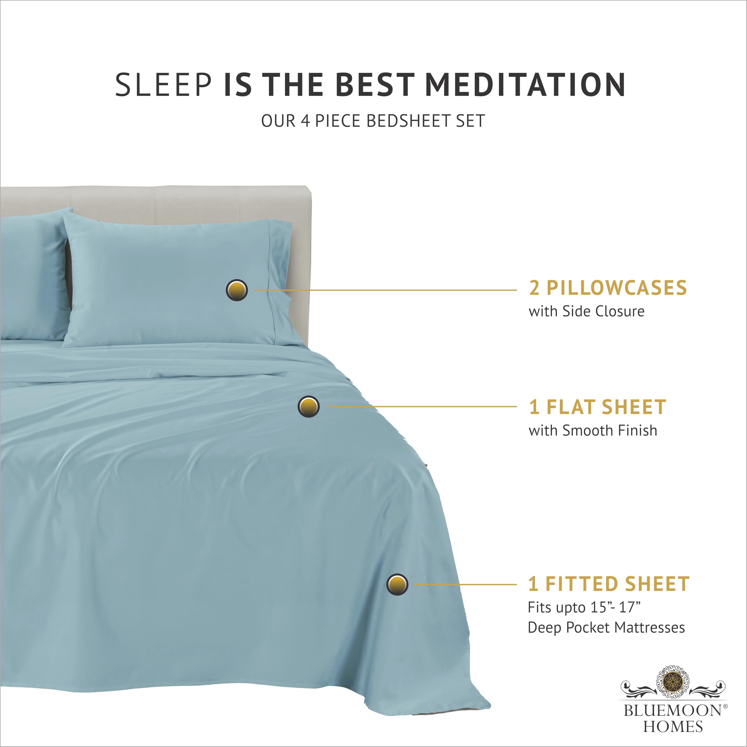 Luxury 1000 Thread Count Egyptian Cotton Sheets Set - 100% Pure Cotton King Size Bed Sheets (4-Piece, Sky Blue) with Deep Pocket & Elastic Edges | 5-Star Hotel Quality Bedding for Ultimate Comfort & Elegance | Perfect for Master Bedrooms, Guest Rooms & Luxury Home Decor