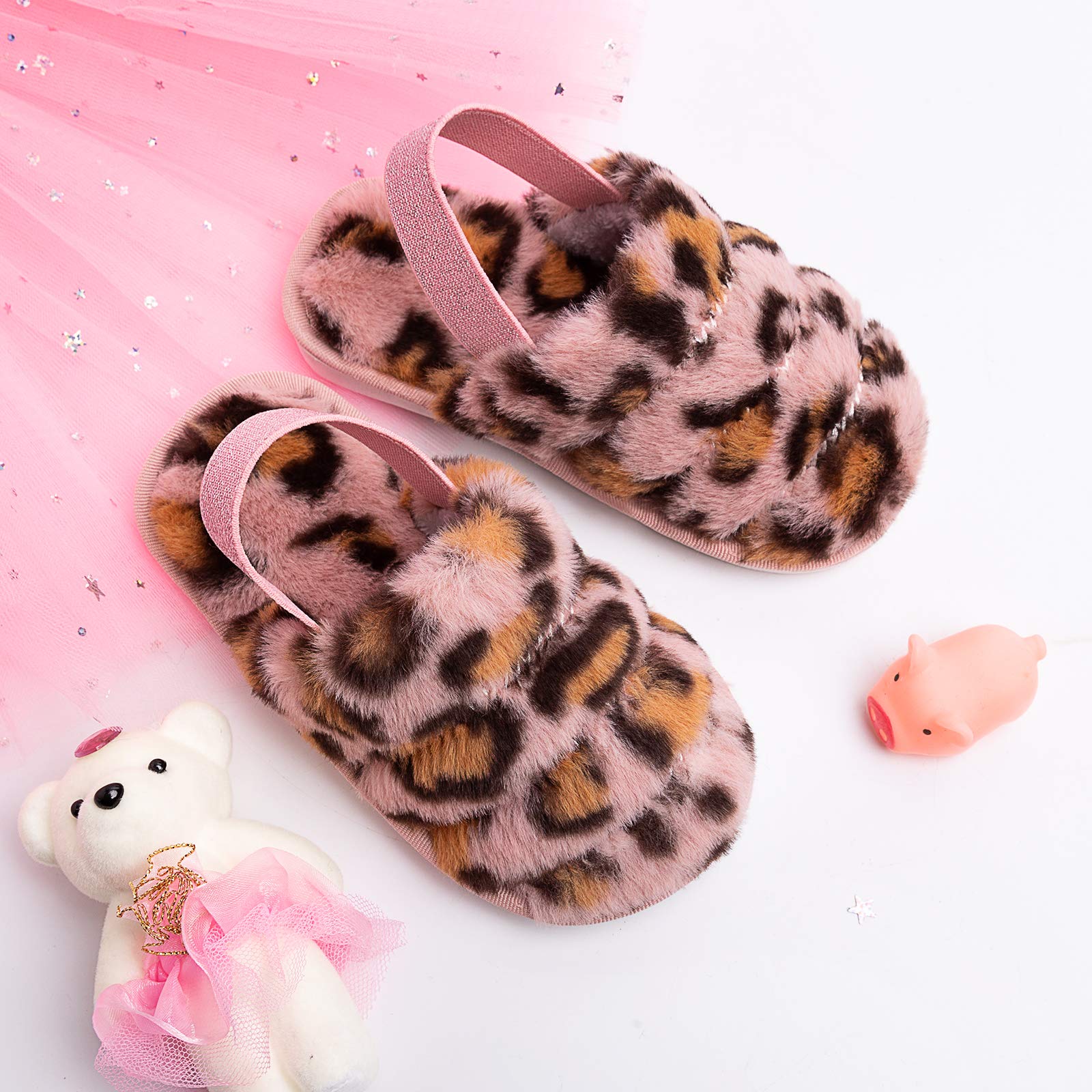 Fluffy Fuzzy Slippers for Kids - Soft Faux Fur Open Toe House Slippers with Adjustable Strap | Cozy Indoor Slides for Boys & Girls | Perfect for Home, Playroom & Sleepovers