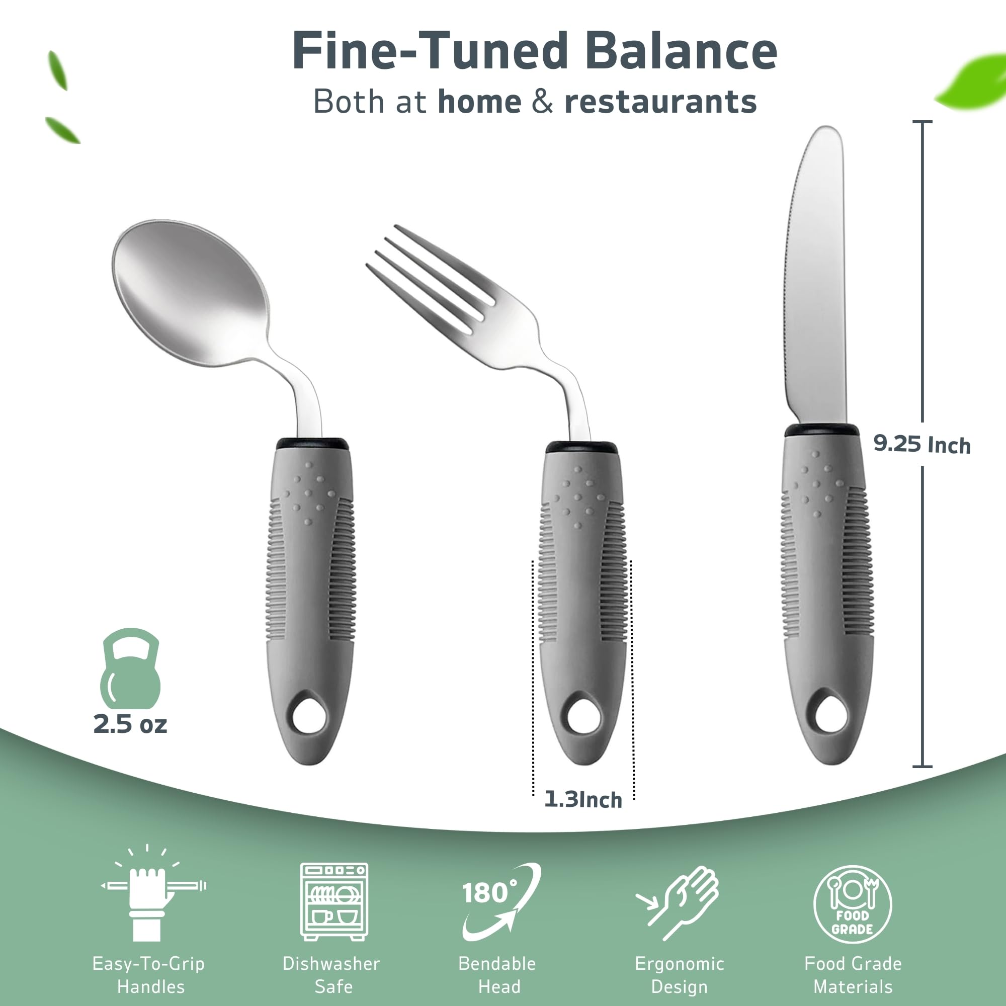 3-Piece Adaptive Utensils Set for Parkinson's & Hand Tremors - 42° Angled Weighted Silverware (2.5oz) with Easy Grip Handle, Right-Handed - Ideal for Elderly & Disabled Dining Independence