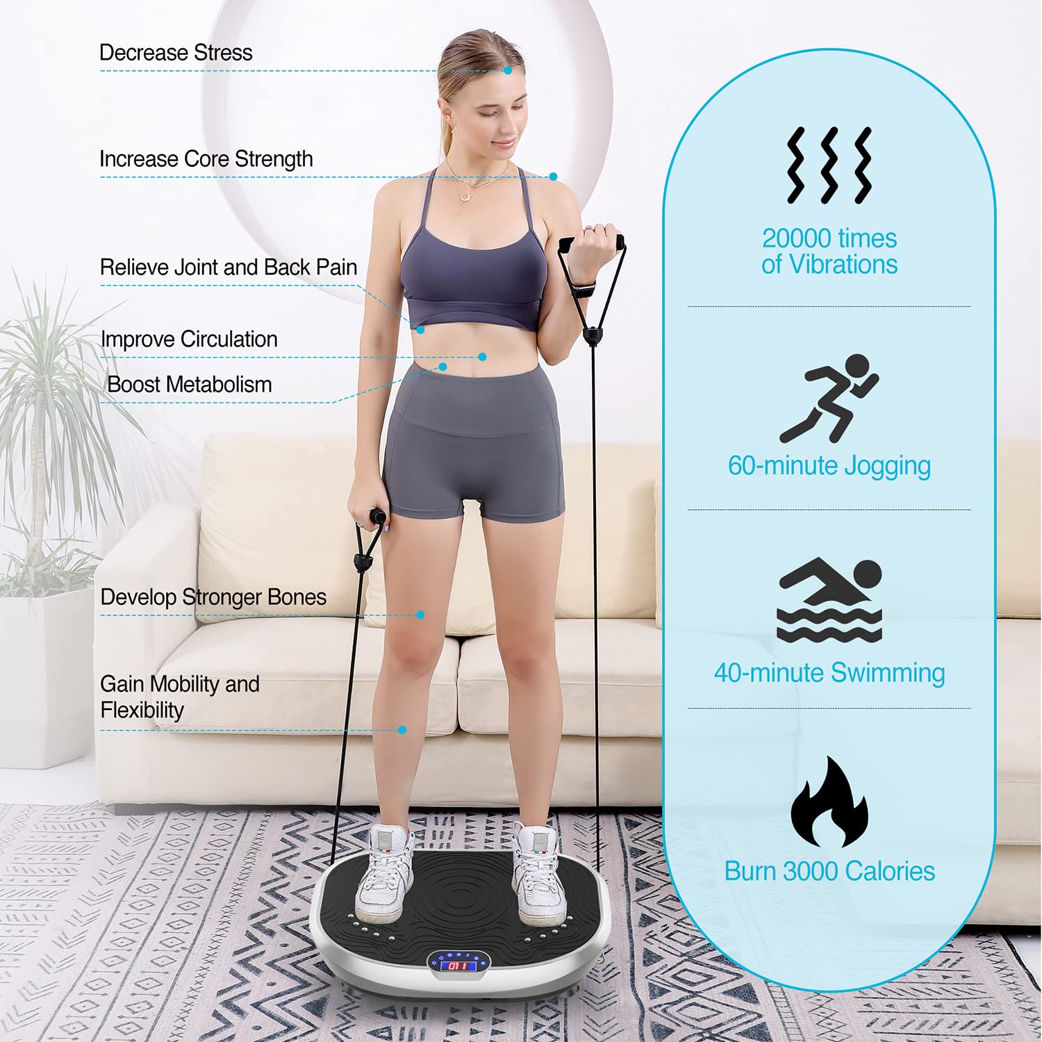AXV Vibration Plate Exercise Machine - Whole Body Workout Platform for Weight Loss, Toning & Fitness - Power Vibration Technology - Perfect for Home Gyms, Wellness & Body Shaping - Ideal for Post-Workout Recovery, Senior Fitness & Low-Impact Exercise