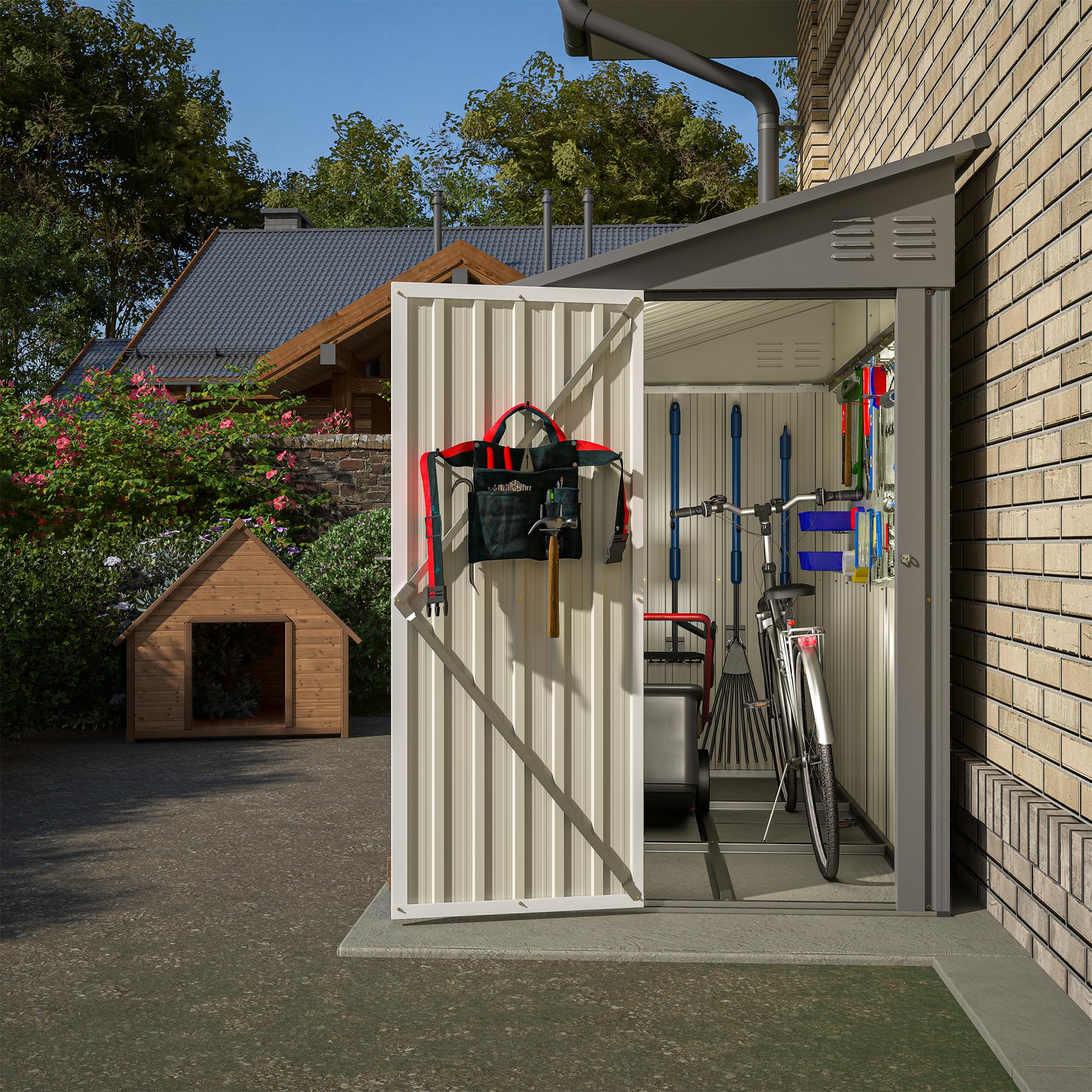 4' x 8' Lean-to Metal Storage Shed - Outdoor Garden Shed for Backyard, Patio & Yard Organization | Grey Weather-Resistant Utility Shed for Tools, Lawn Equipment & Seasonal Storage