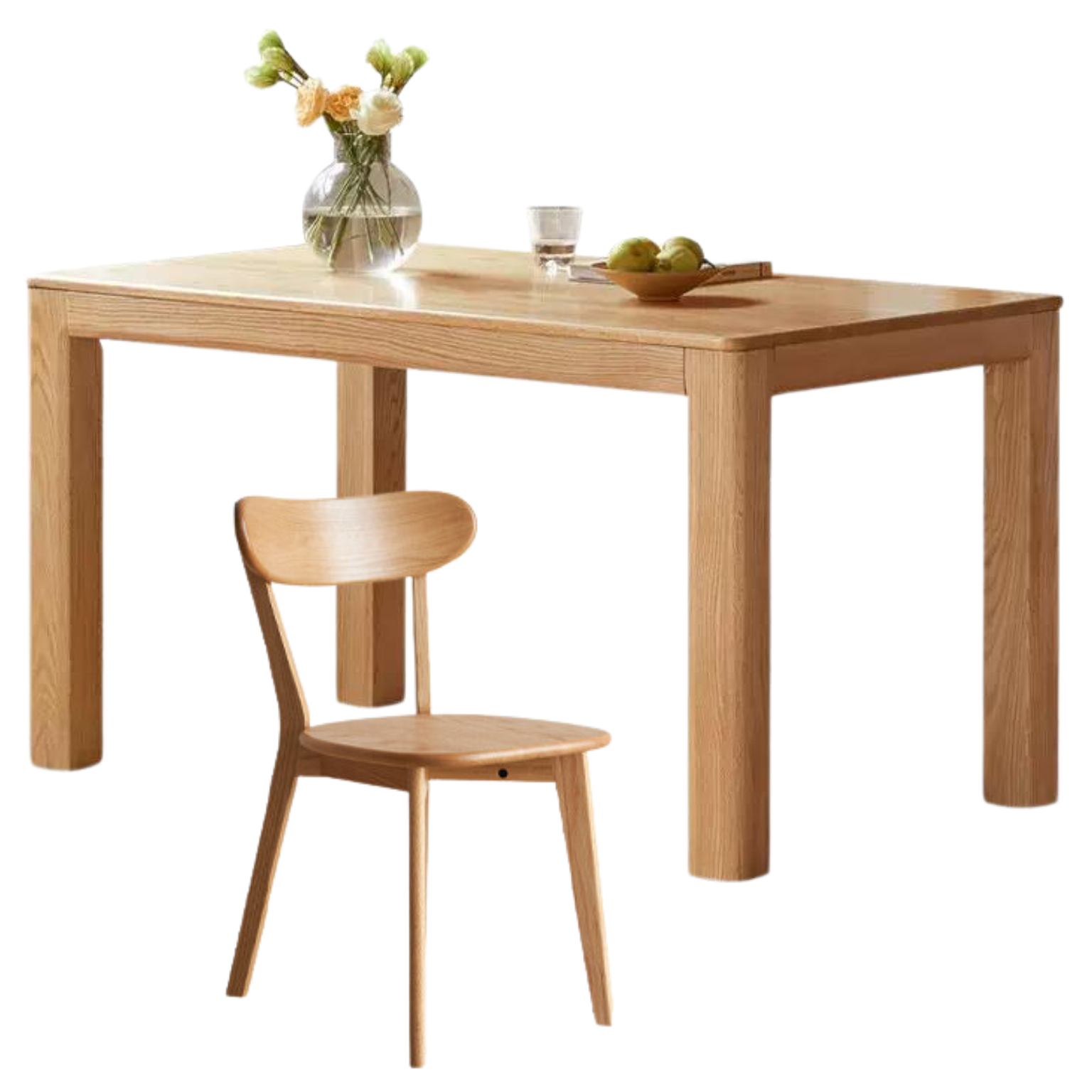 55.1x31.4x29.9 inch / 140x80x76 cm / Natural Wood Color / Dining table + four chairs