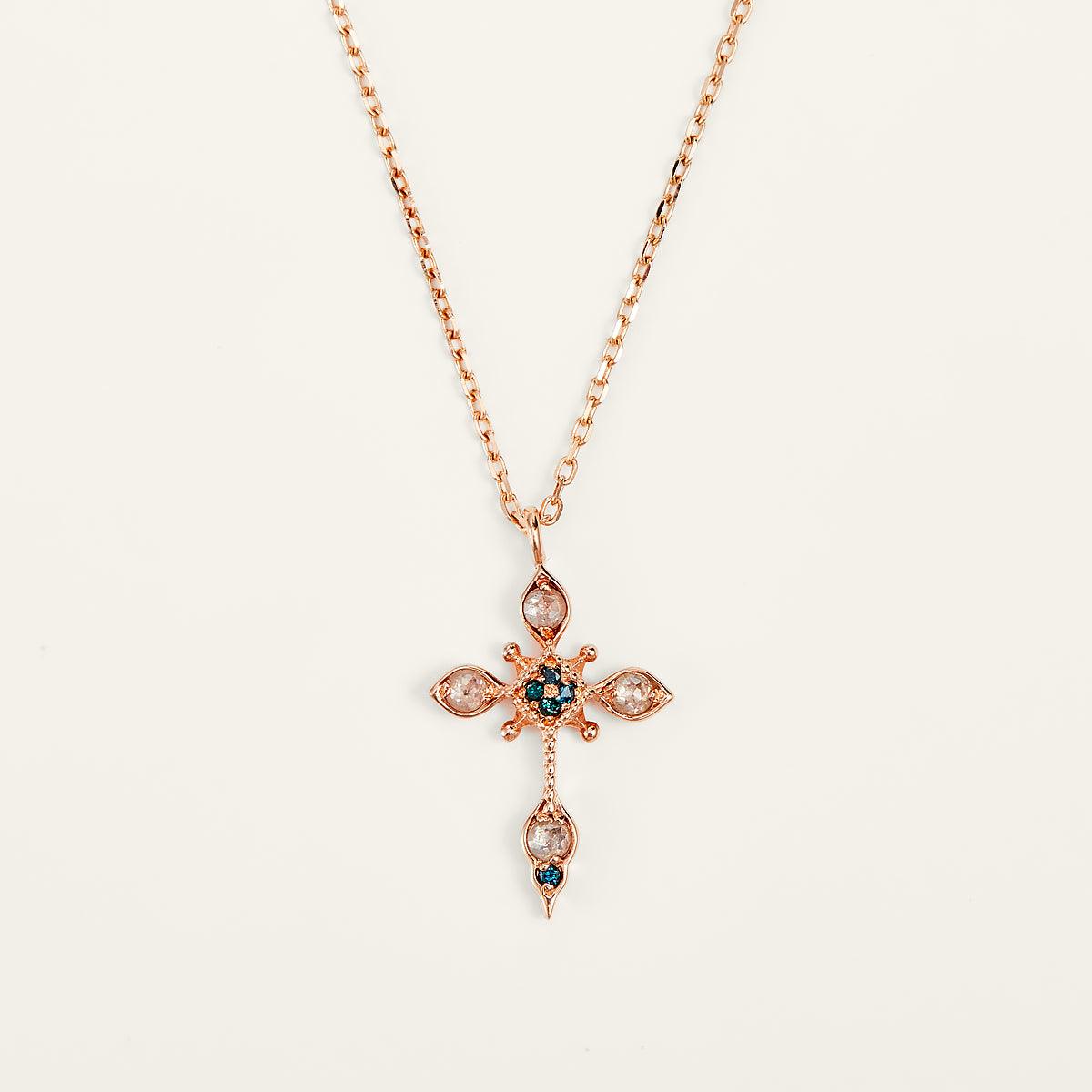 Rose Gold Diamond Cross Pendant Necklace for Women - Elegant 14K Gold Plated Religious Jewelry Gift for Baptism, Confirmation & Everyday Wear