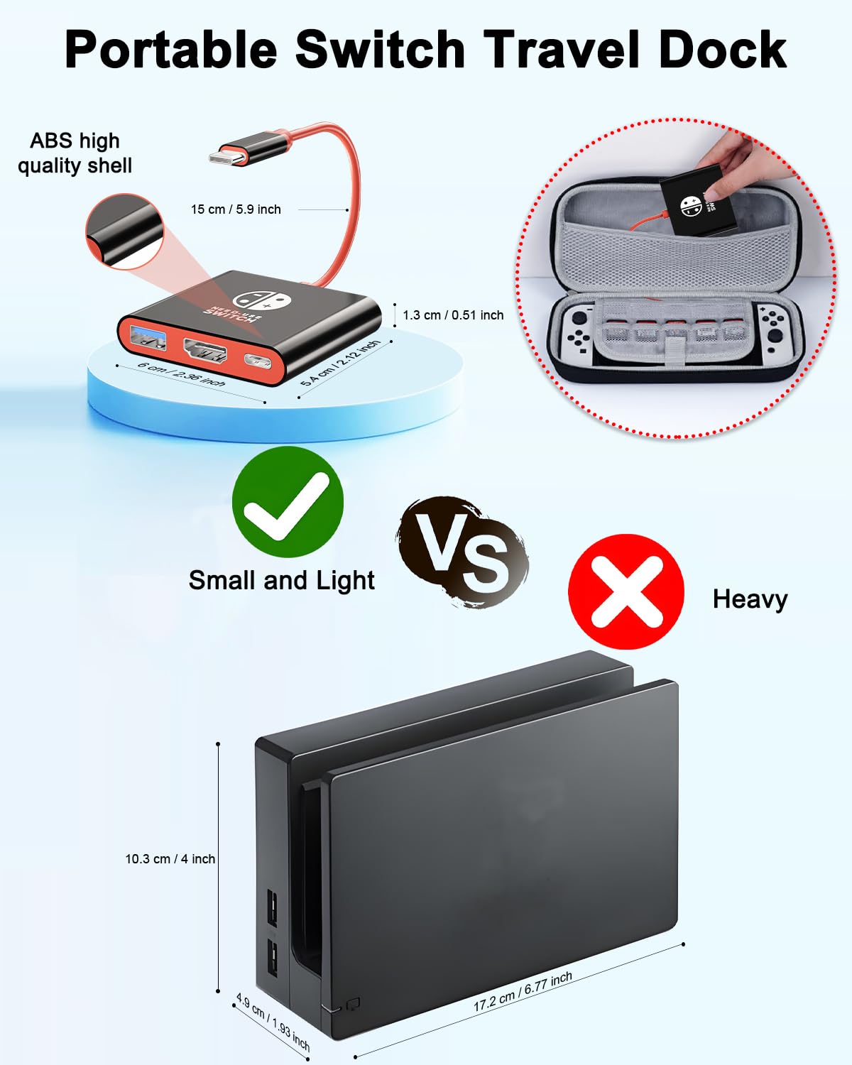 Nintendo Switch Dock - Portable TV Docking Station for Nintendo Switch/OLED | USB-C to HDMI Adapter for Steam Deck & MacBook Pro | Perfect for Gaming on Big Screen at Home or Travel