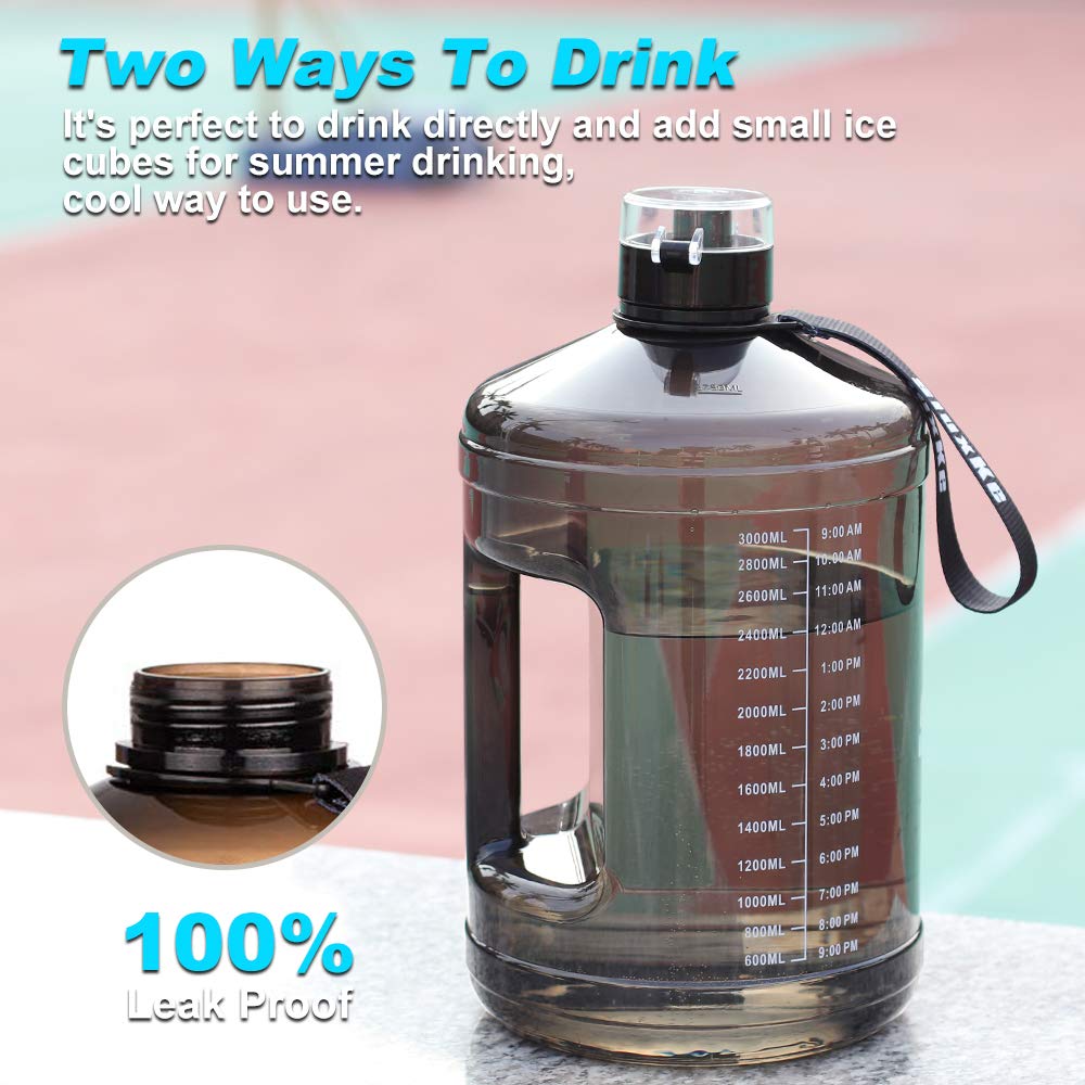 128oz Leakproof BPA Free Water Bottle with Handle - Motivational Time Marker for Fitness & Sports Hydration