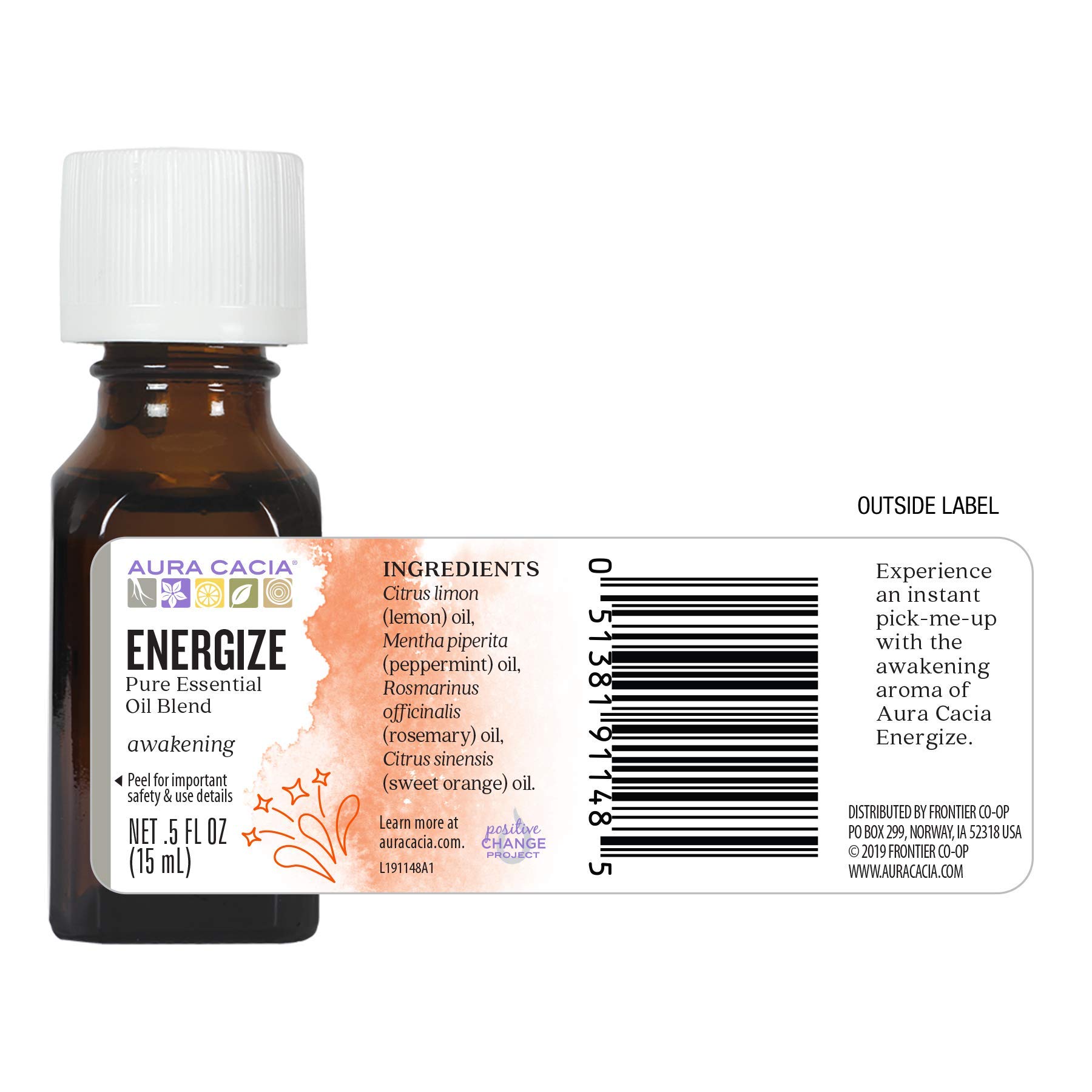 Aura Cacia Energize Essential Oil Blend - 0.5 fl oz | 100% Pure Aromatherapy Oil for Diffusers, Massage & Stress Relief | Boost Energy & Focus Naturally