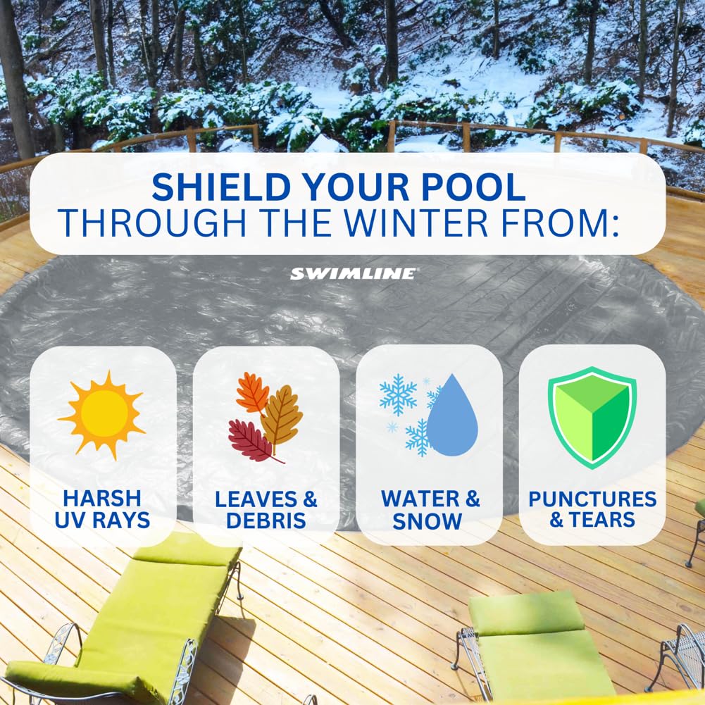 SWIMLINE HYDROTOOLS Silver King Heavy Duty Above Ground Pool Cover - 37 FT Round, Silver/Black, Includes Winch & Cable, UV Protection for 33-37 FT Pools | Durable Winter Protection for Inground & Above Ground Swimming Pools