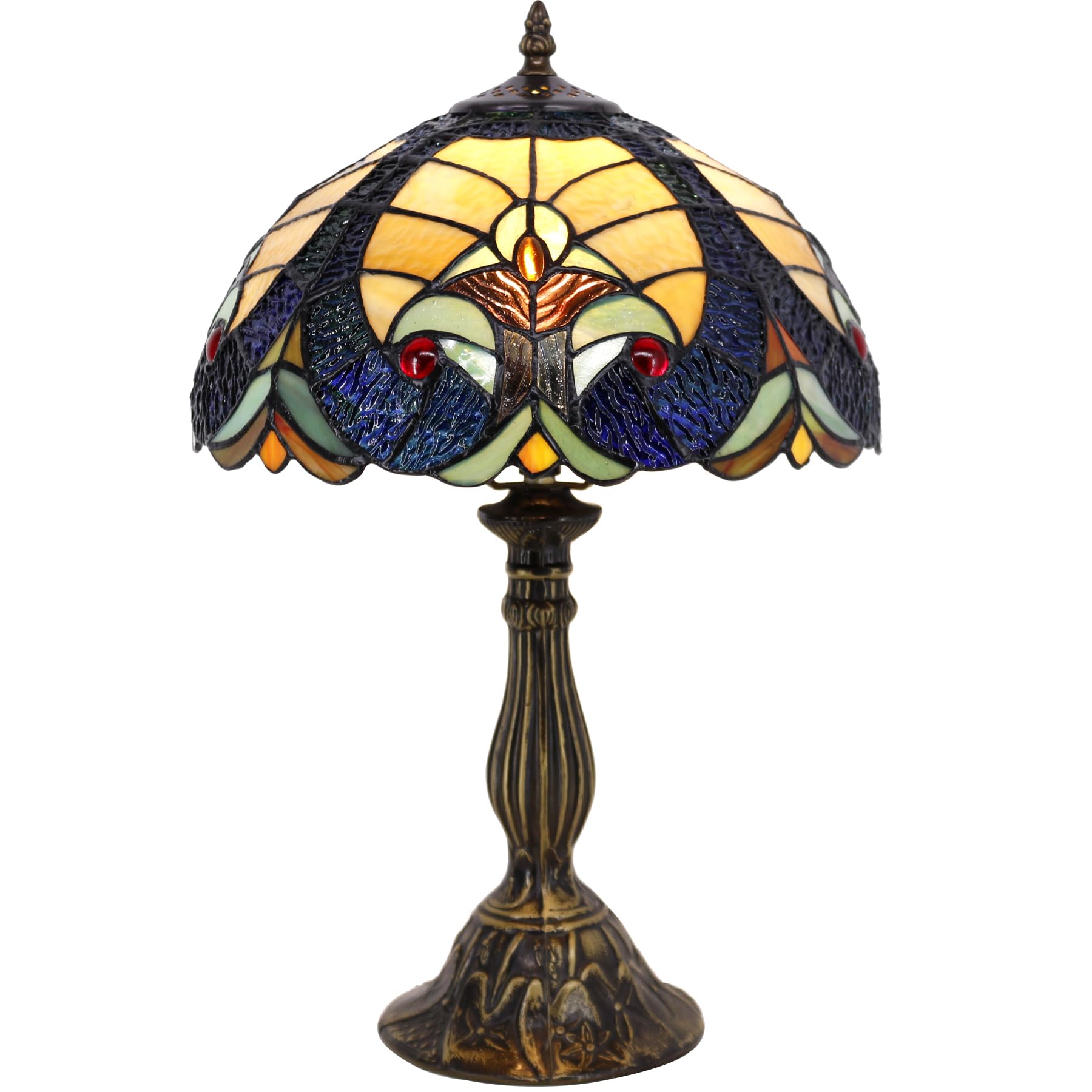 Tiffany Style Stained Glass Table Lamp - Blue & Yellow Liaison Reading Light, 12x12x18 Inches, Bedside Desk Lamp for Bedroom, Living Room, Home Office Decor (S160E Series) | Perfect for Cozy Reading Nooks, Romantic Bedroom Ambiance, and Elegant Living Room Accent Lighting
