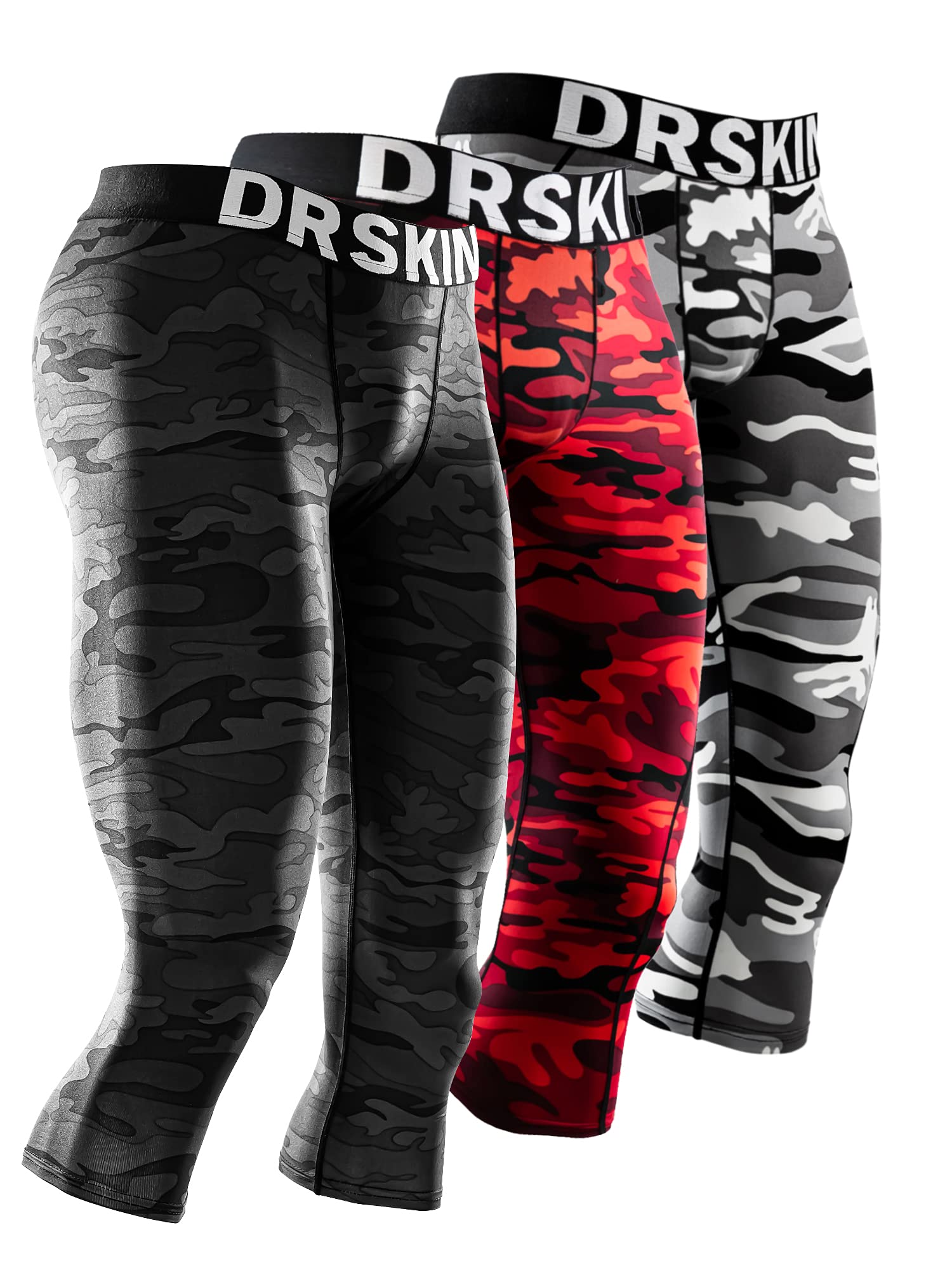 DRSKIN Men's 3/4 Compression Pants - 1/2/3 Pack Athletic Baselayer Tights for Running, Workout & Sports | Moisture-Wicking & Muscle Support for Gym, Cycling & Outdoor Activities