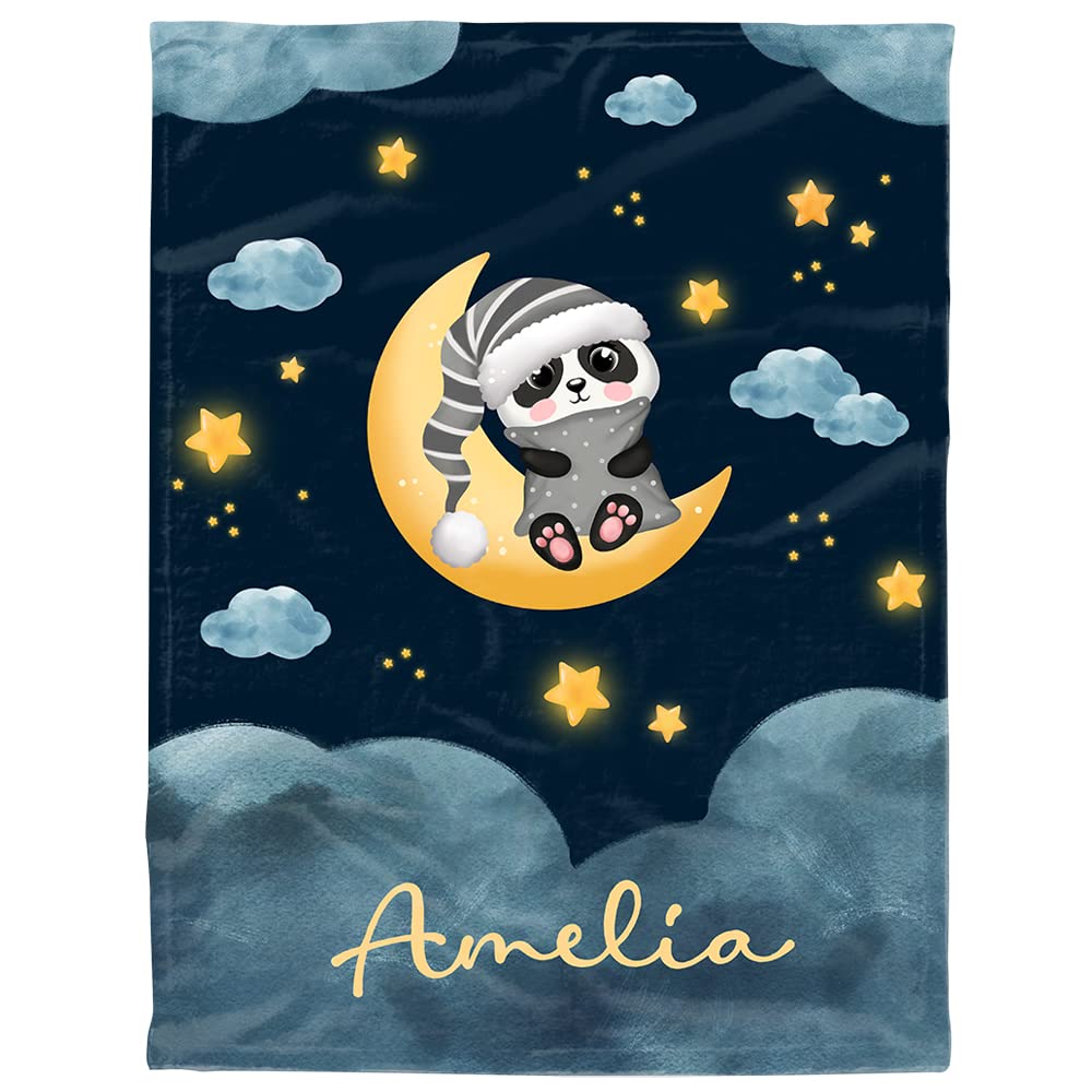 Custom Moon Panda Baby Blanket with Name - Personalized Throw Blanket for Boys & Kids - Extra Large 120x90 Inch - Perfect for Birthday Gifts, Nursery Decor & Family Cuddles