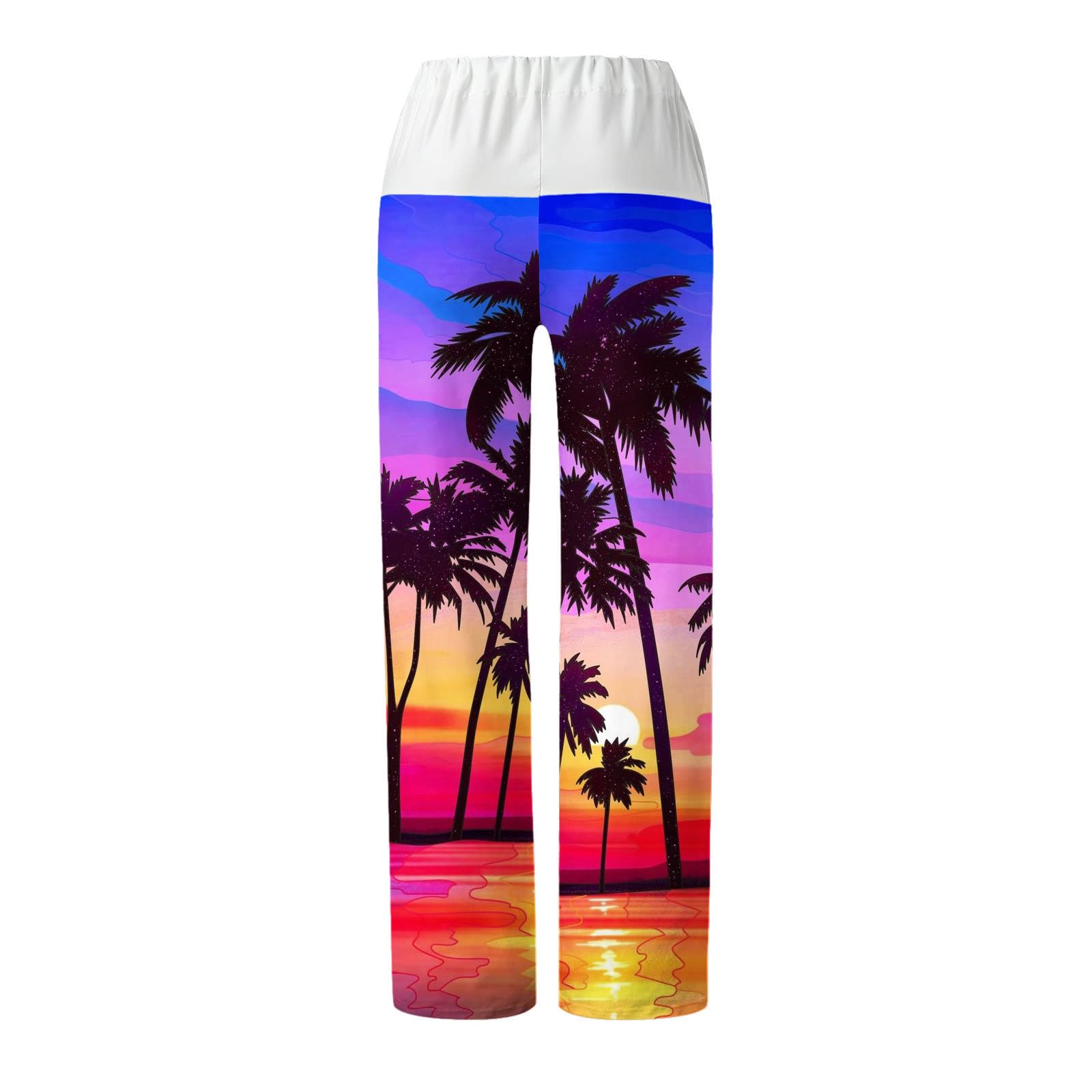 Trendy Women's Casual Pants - Stretchy Drawstring Elastic Waist Colorful Printed Wide Leg Trousers | Perfect for Yoga, Travel & Everyday Wear