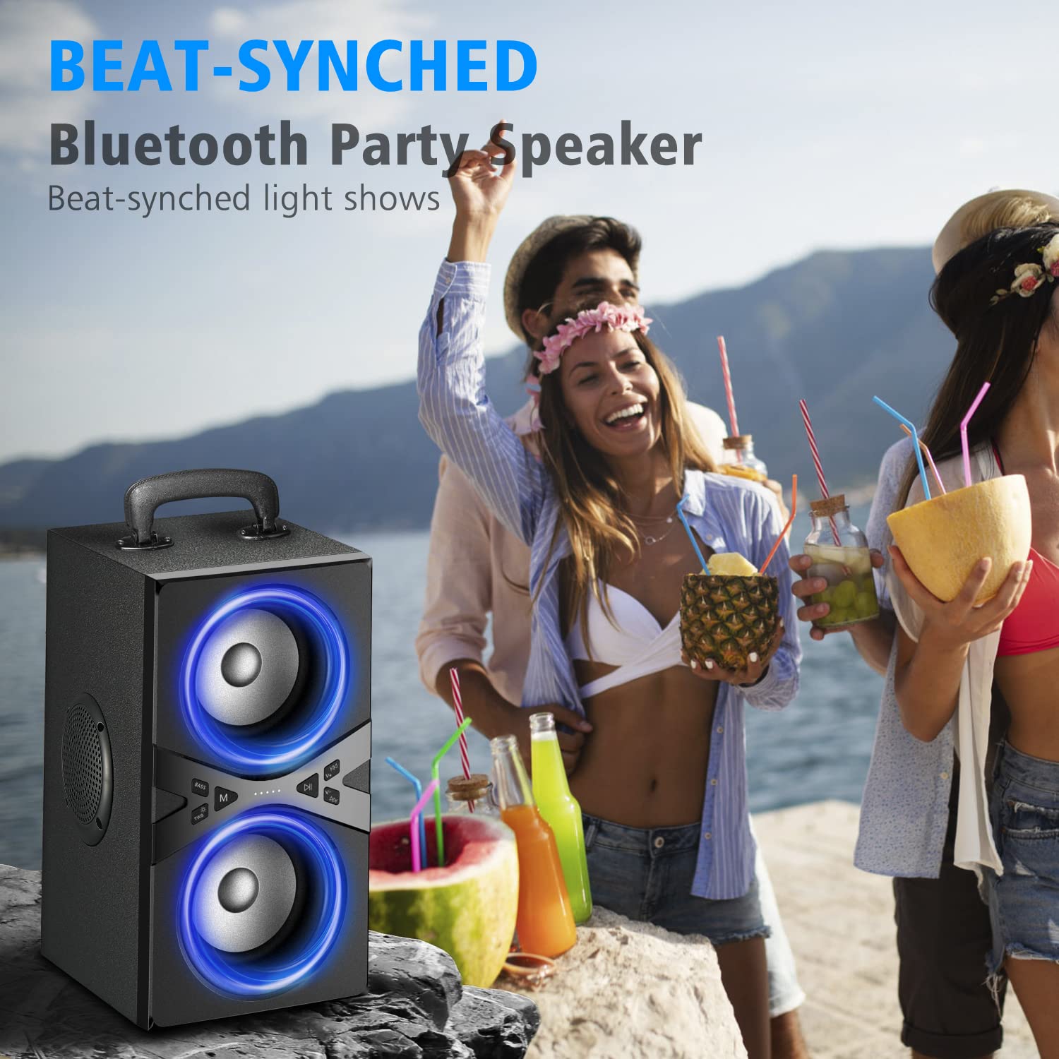 Wireless Bluetooth Speaker with LED Lights, 100dB Loud Stereo Sound, 80W Peak Power, Bass Boost Technology, 30H Playtime - Portable TWS Speaker for Outdoor Parties, Beach, Camping & Home Use