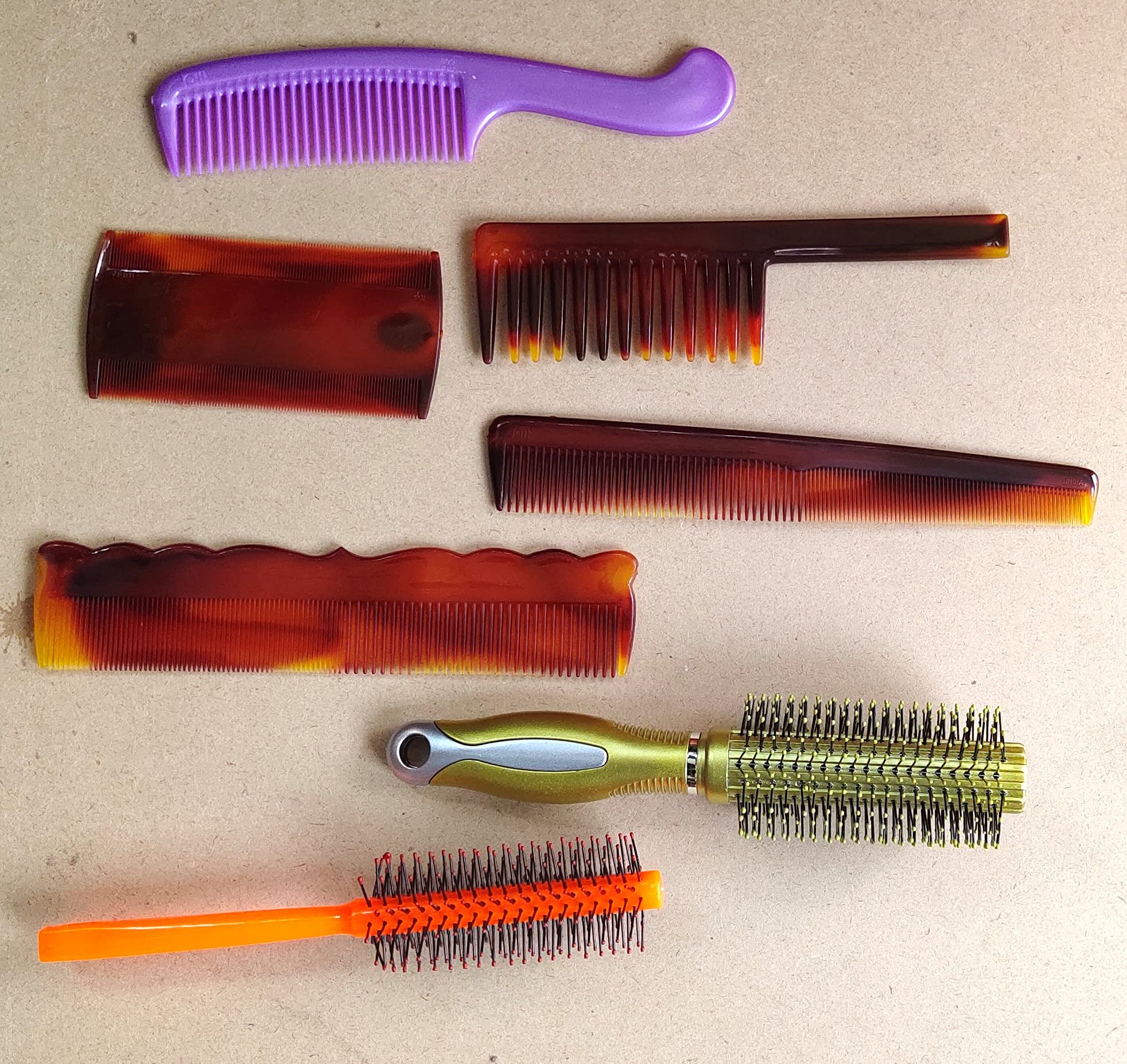 **Coopany® 7-Piece Hair Brush & Comb Set for Men & Women - 2 Multi-Color Brushes + 5 Styling Combs - Perfect for Home, Travel & Salon Use**
